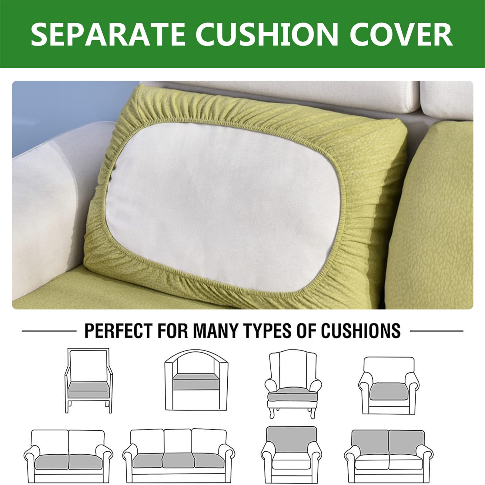 Stretch Waterproof Sofa Cushion Cover - High Elastic Fabric Slipcover for Couches & Chairs | Water-Repellent, Durable & Easy to Clean (Bean Green, Backrest Included) - Perfect for Living Room, Bedroom, Office & Pet-Friendly Homes