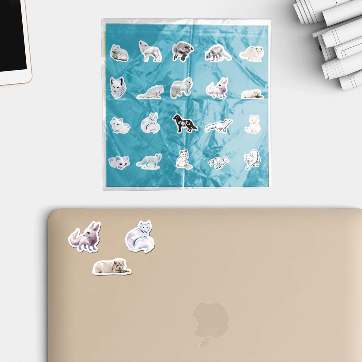 20 PCS Arctic Fox Aesthetic Vinyl Stickers - Colorful Waterproof Decals for Water Bottles, Laptops, Scrapbooking, Luggage, Guitar & Skateboard | Perfect for DIY Crafts, School Supplies & Personalizing Your Belongings