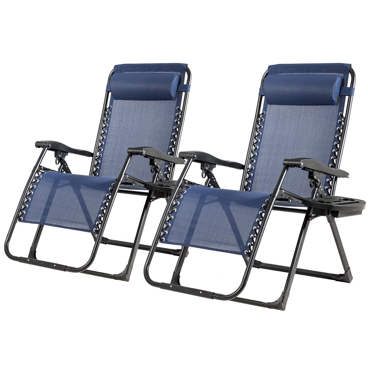 SAFSTAR Zero Gravity Chair Set of 2 - Heavy Duty 500lbs Capacity Reclining Lounge Chairs with Cup Holder & Detachable Pillow, Adjustable Folding Outdoor Patio Chairs for Backyard, Beach, Camping, Poolside Relaxation (Navy Blue)