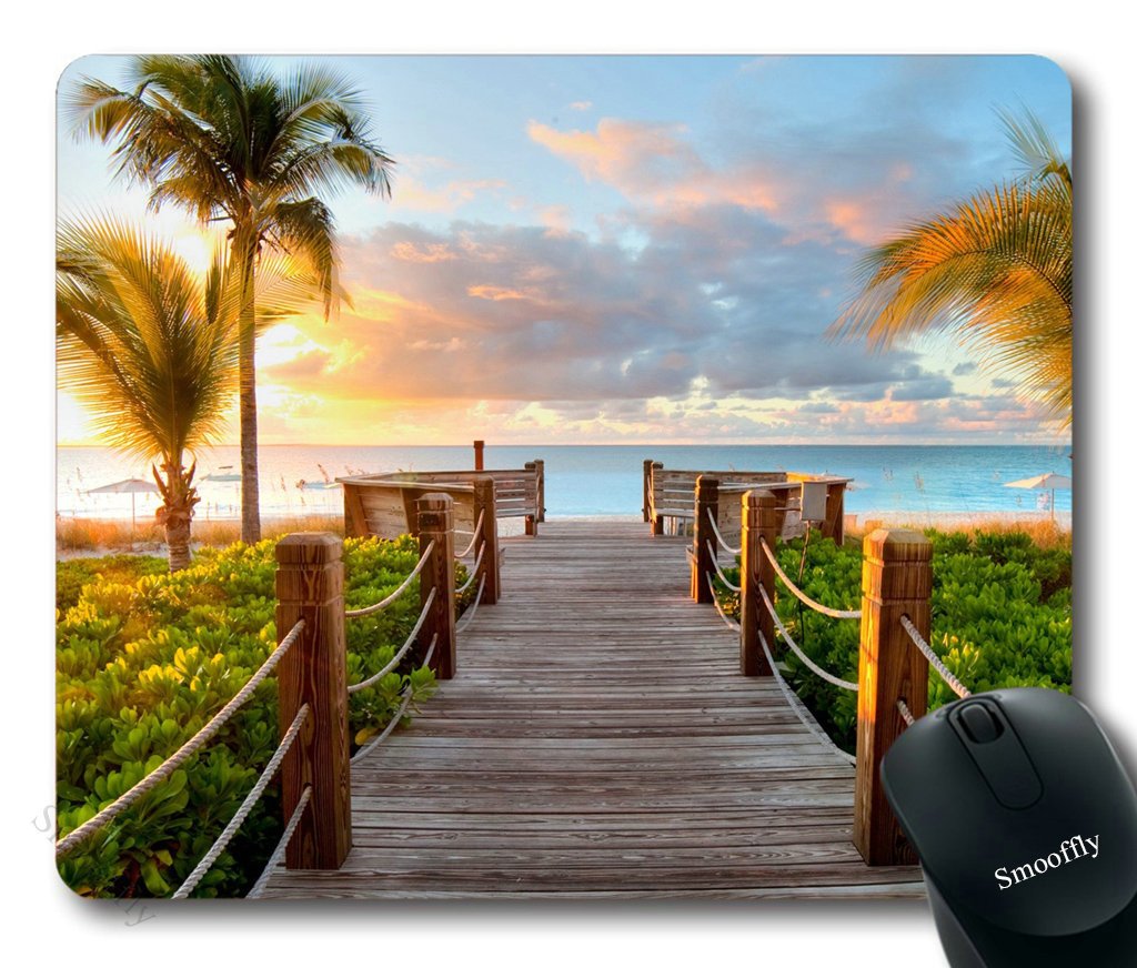 Custom Smooffly Gaming Mouse Pad with Palm Trees Beach Sea Ocean Design - Non-Slip Large Extended Mouse Mat for PC, Laptop, Mac - Perfect for Gaming, Office Work & Home Use