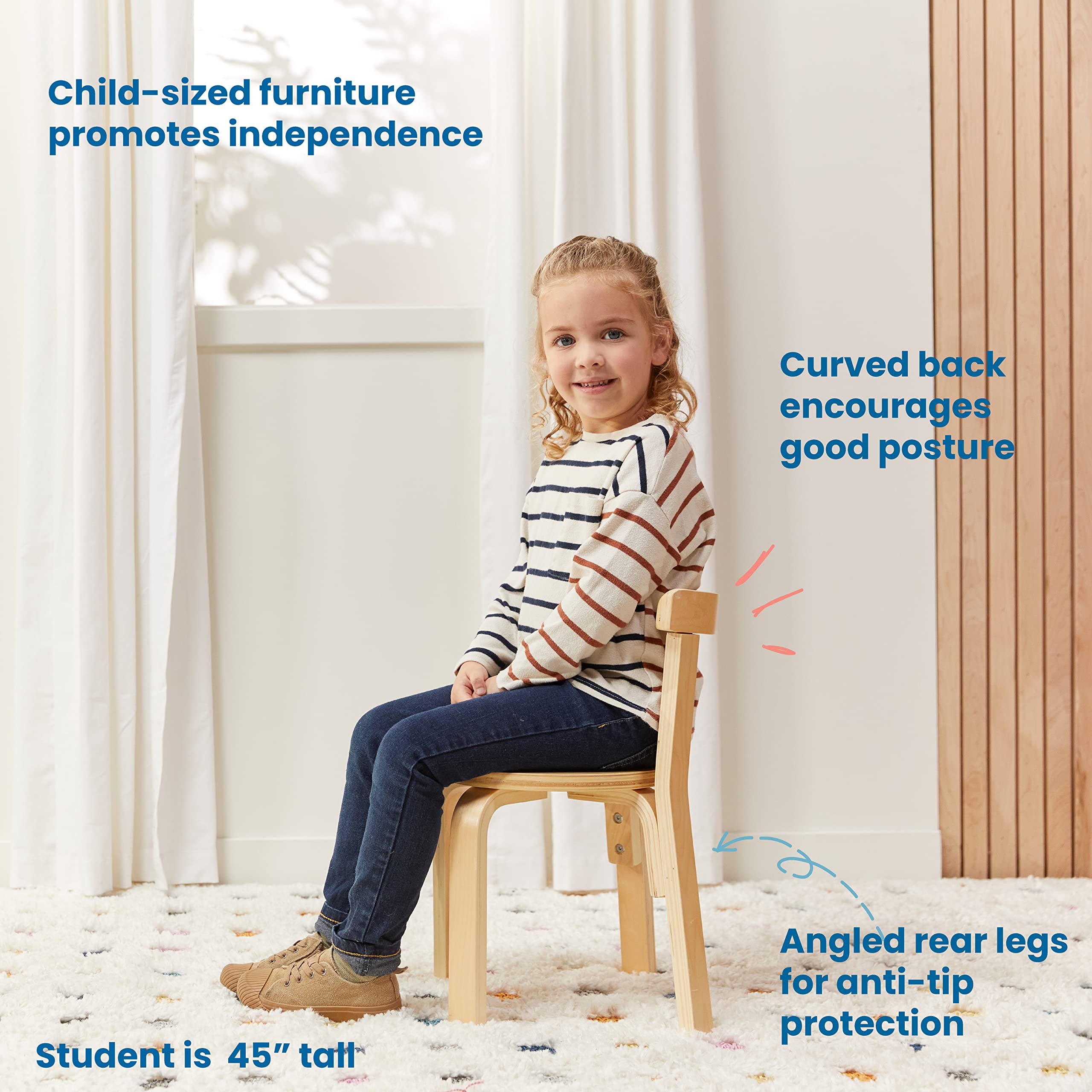 ECR4Kids Natural Bentwood Round Table and Curved Back Chair Set - 5-Piece Kids Furniture for Classroom, Playroom & Homeschool Learning Environment