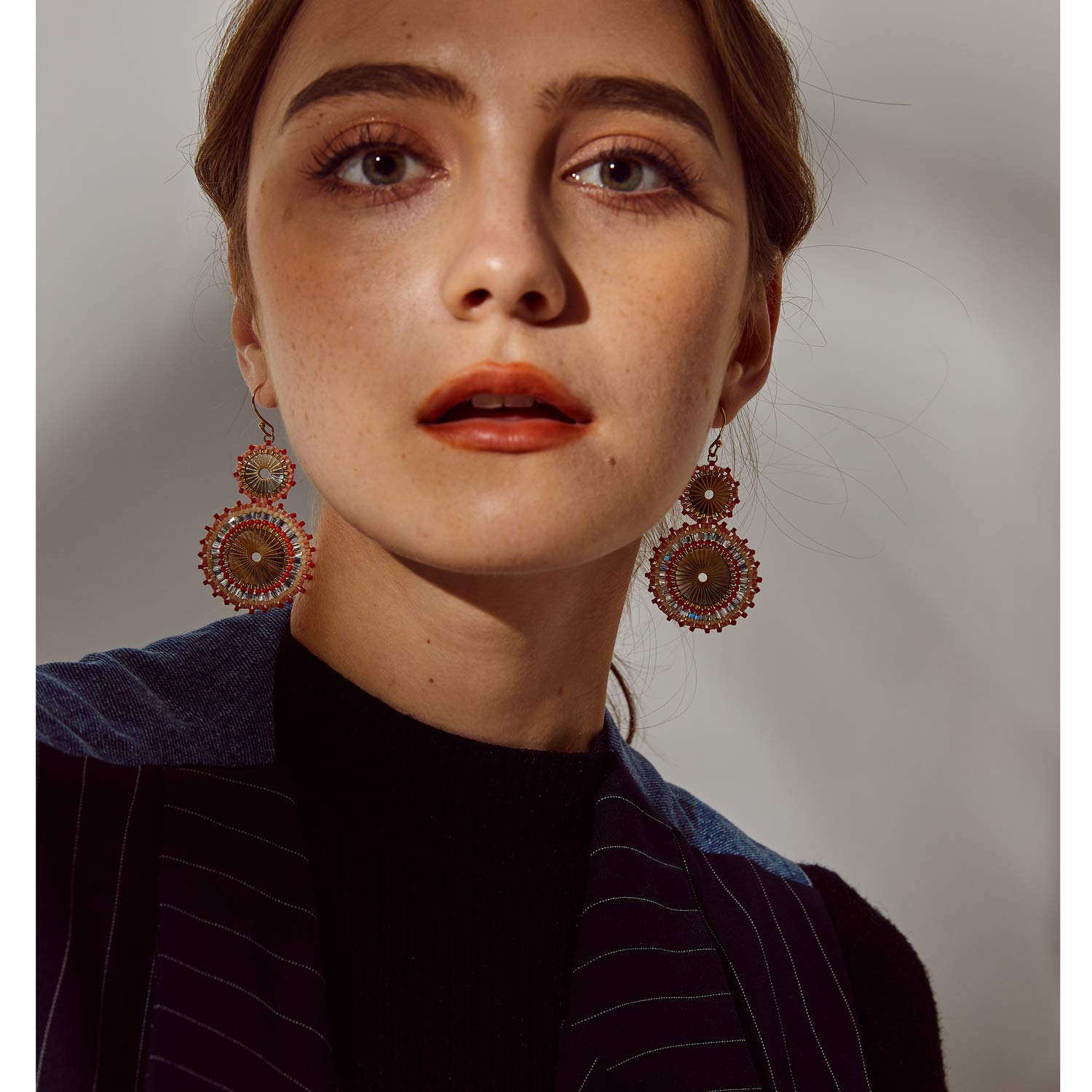 Handmade Bohemian Seed Beaded Dangle Earrings for Women – Circle Bead Drop Earrings Fashion Jewelry | Perfect for Boho Chic Outfits, Festivals & Casual Wear
