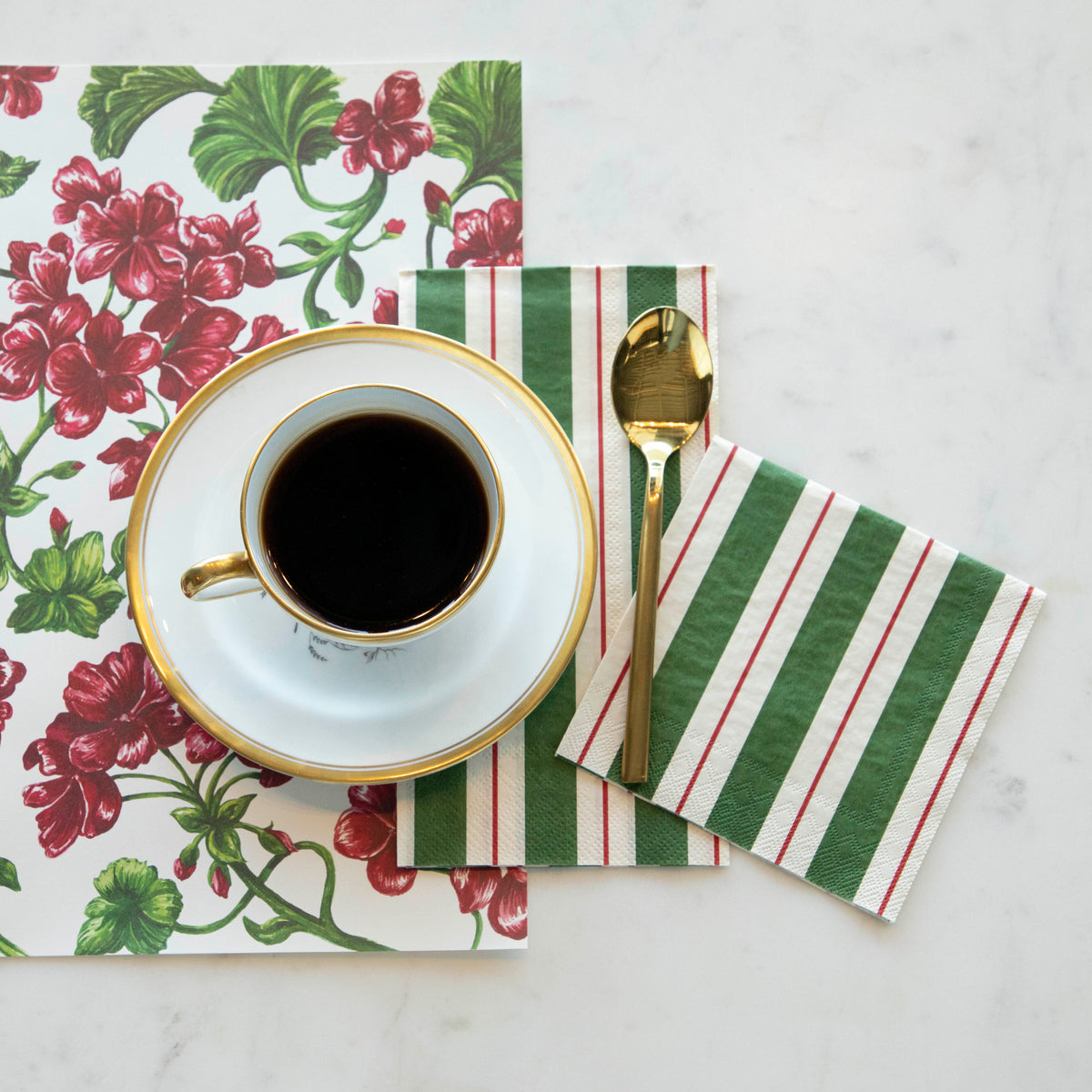 Premium Green & Red Awning Stripe Cotton Guest Napkins - 16-Pack for Dinner Parties, Weddings & Holiday Gatherings