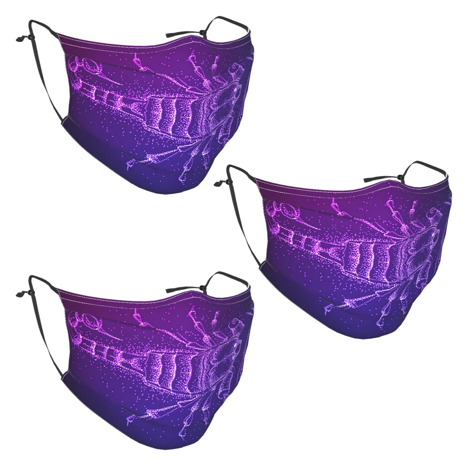 Scorpio Pattern Face Mask - Breathable & Adjustable for Women & Men | 3-Pack with Filter | Daily Use & Travel