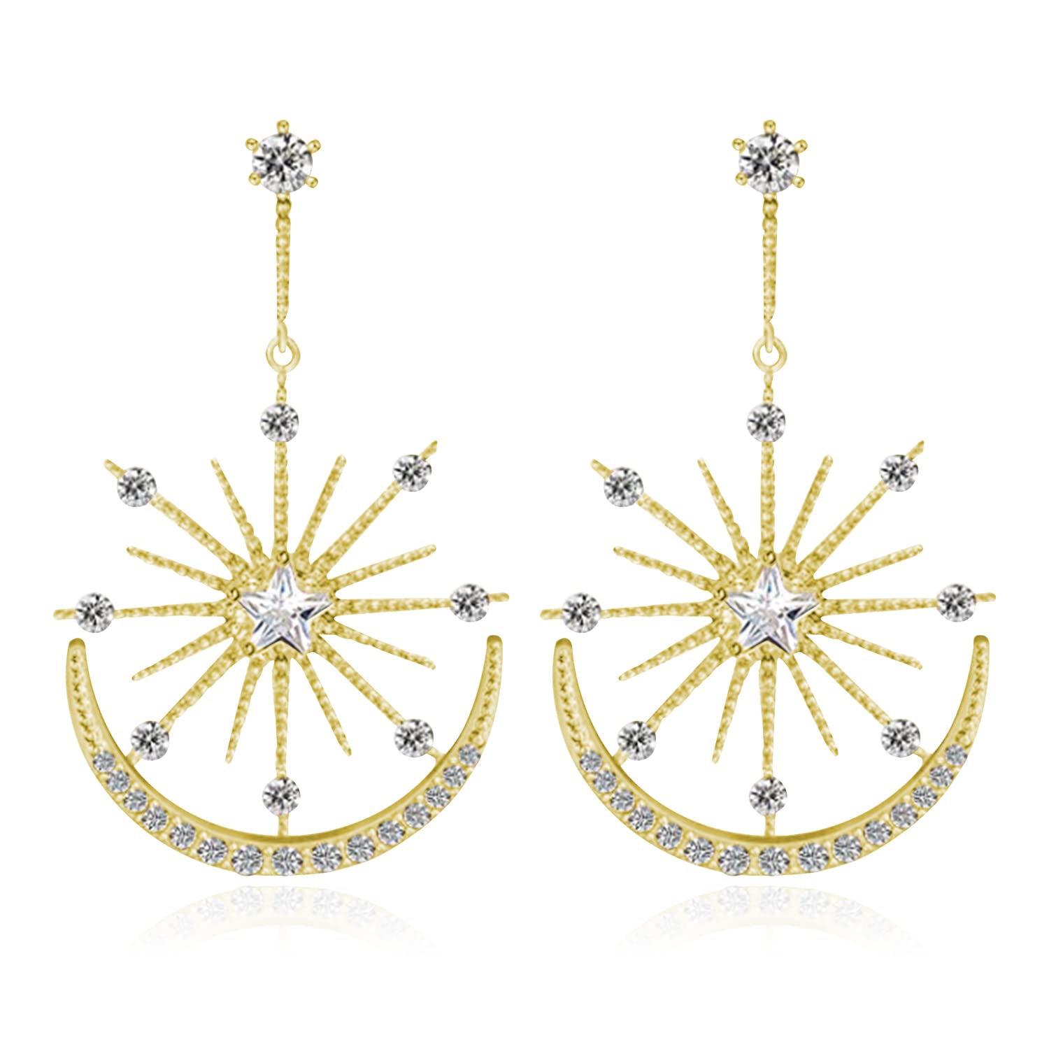 Boho Luxury Sun Moon Star Drop Dangle Earrings for Women - Sparkling Rhinestone Dainty Jewelry Gifts for Girls - Perfect for Parties, Weddings & Everyday Wear