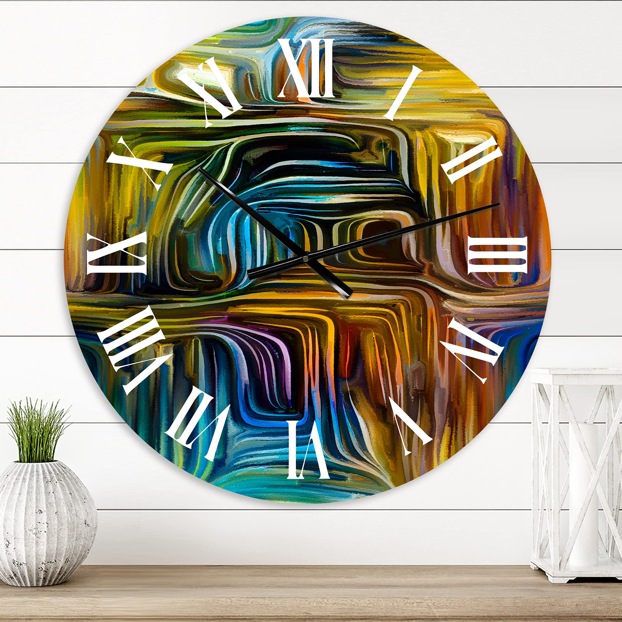 DesignQ Modern Wall Clock 'Colour Fusion IV' - Large Abstract Fractal Wall Art Clock for Kitchen, Living Room & Office Decor - Perfect for Home, Office & Modern Interior Design