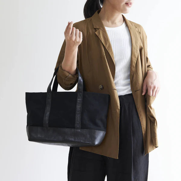 Kurashiki Hampu Canvas Tote Bag - Premium Japanese Cotton Tote Bag for Women & Men - Black - Perfect for Shopping, Work & Travel Accessories