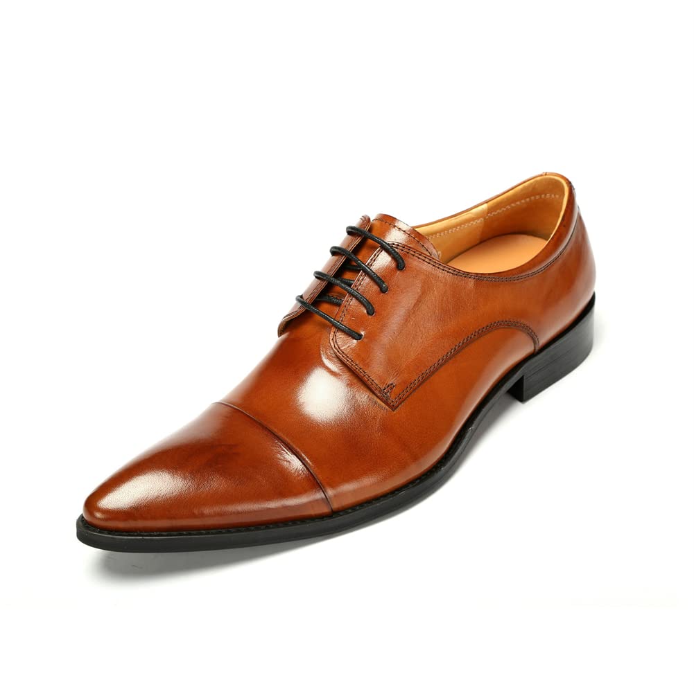 Men's Genuine Leather Oxford Dress Shoes - Classic Lace-Up Business Formal Shoes for Wedding & Office (Brown, Size 39 EU) | Perfect for Professional Attire & Special Occasions