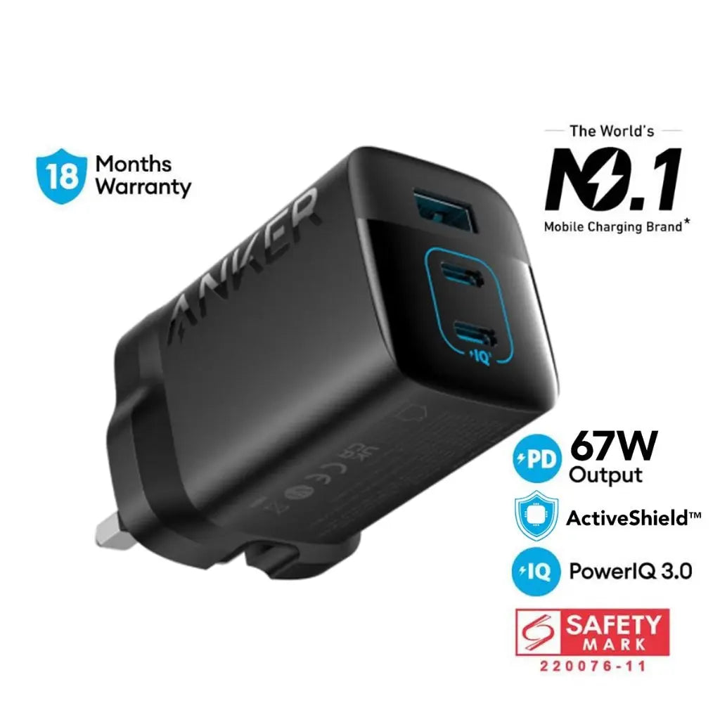 Anker 67W USB C GaN Charger (PowerPort 336 A2674) - Fast Charging for iPhone 15, MacBook Air, iPad Pro & More | Compact Travel Charger for Home, Office & Business Trips