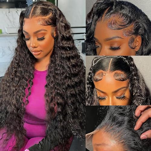 13x6 Deep Wave Lace Front Wigs Human Hair - Pre Plucked Brazilian Curly 20 Inch Glueless Wigs for Black Women (150% Density) | Perfect for Daily Wear, Special Occasions & Protective Styling