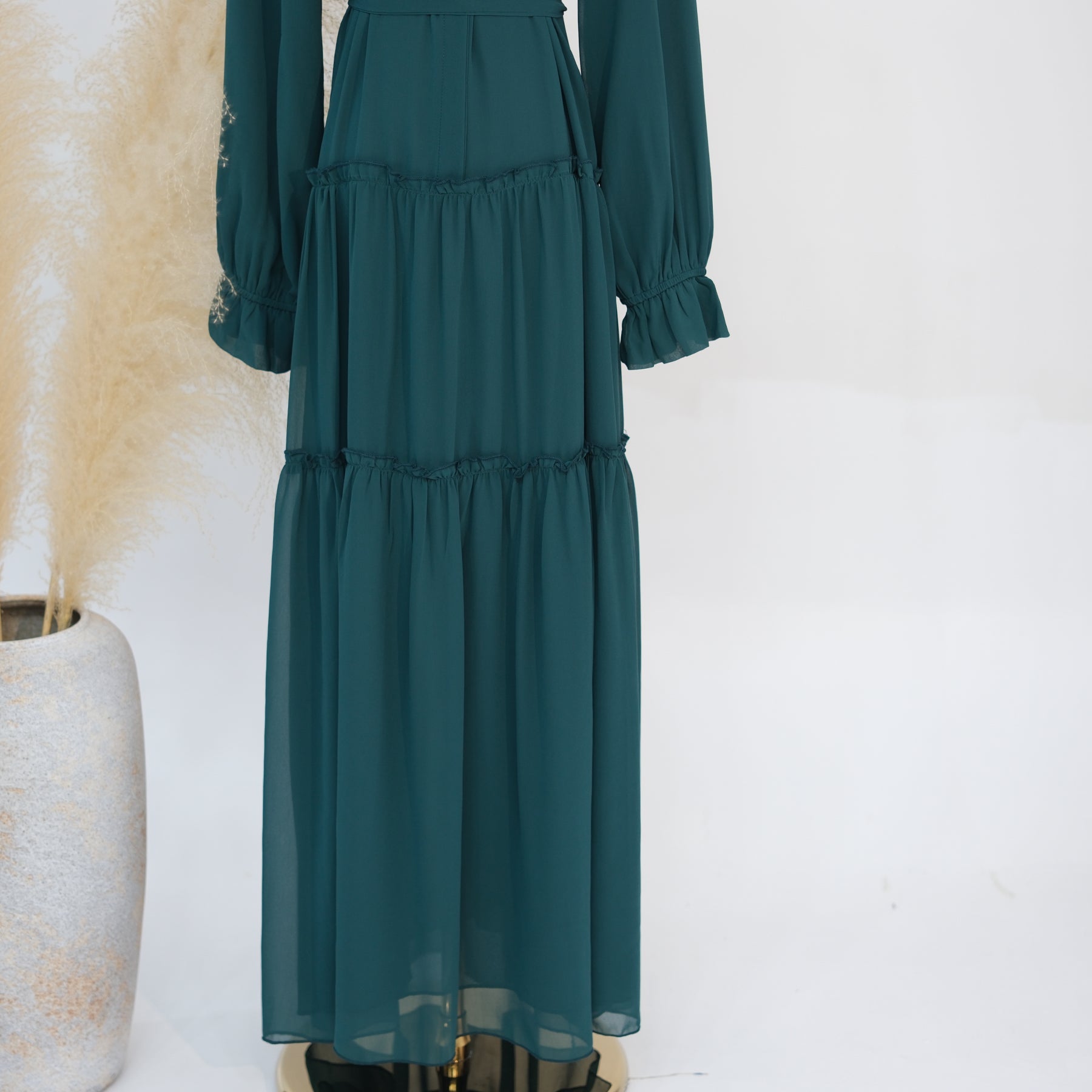 Molly Prairie Chiffon Maxi Dress - Dark Emerald Green Flowy Summer Dress for Women | Beach Wedding, Vacation, Boho Party Outfit