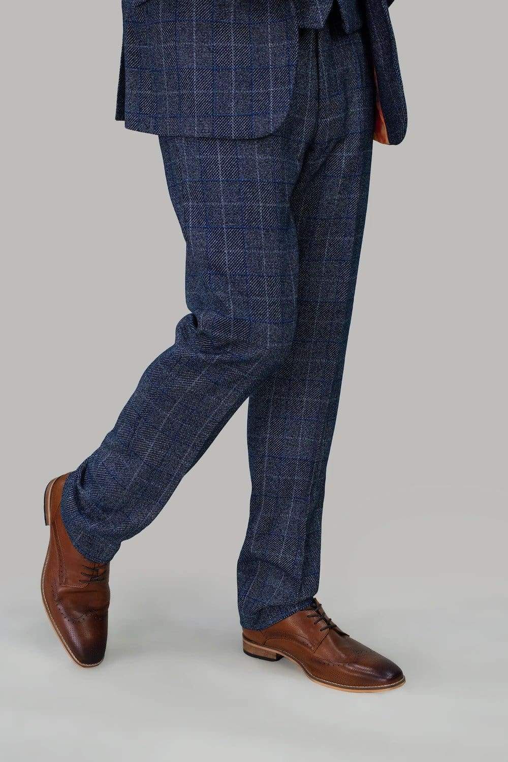 Cavani Miles Navy Blue Tweed Check Trousers for Men - Classic Slim Fit Formal Pants for Office, Business & Wedding Events