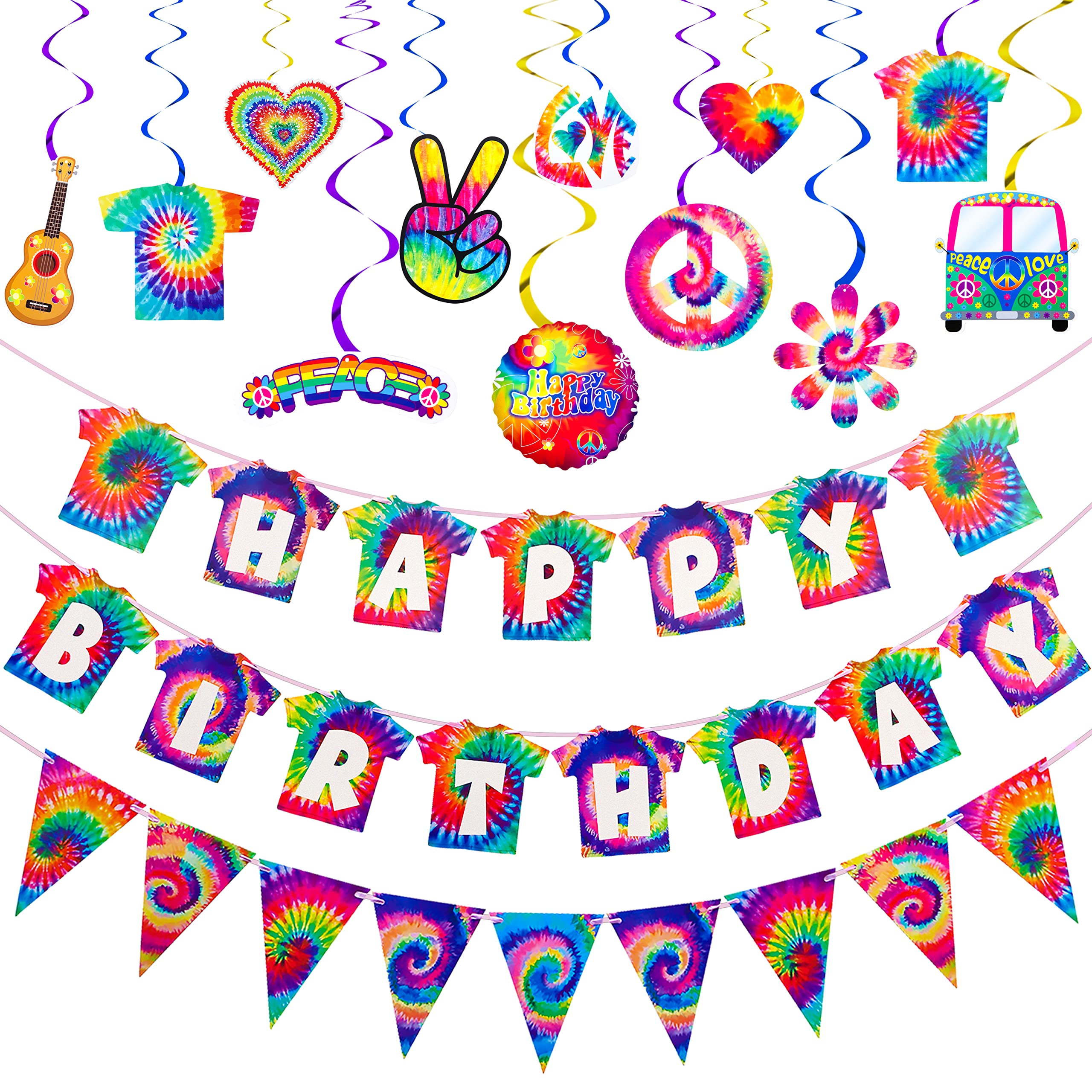 Groovy Tie Dye Party Decorations Set - 60s Hippie Themed Birthday Banner & Supplies for Tie Dye Themed Parties, Baby Showers & Boho Celebrations - Perfect for Festivals, Retro Events & Hippie Birthday Decorations