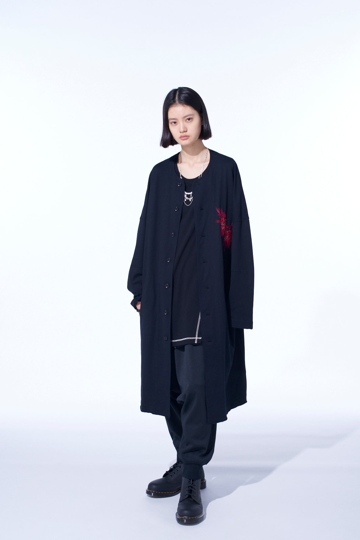 Classic Jersey Tyrolean Embroidery Collarless Long Cardigan for Women - Cozy Winter Sweater, Perfect for Casual Outfits & Layering