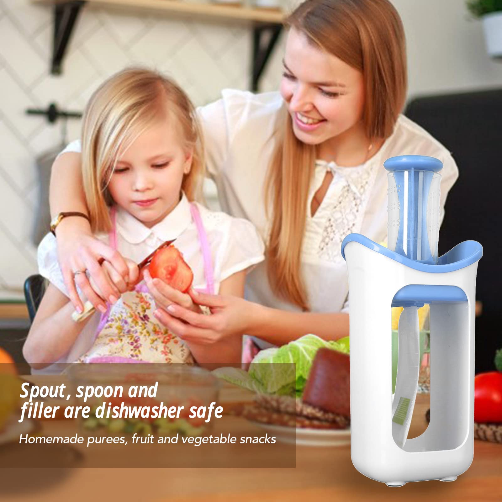Baby Food Squeeze Station - Reusable Pouch Filler for Homemade Purees | 10 BPA-Free Squeeze Bags Included | Perfect for Making Fresh Fruit Purees, Yogurt & Baby Food at Home - Ideal for Busy Parents & Healthy Snacks On-The-Go (Blue)