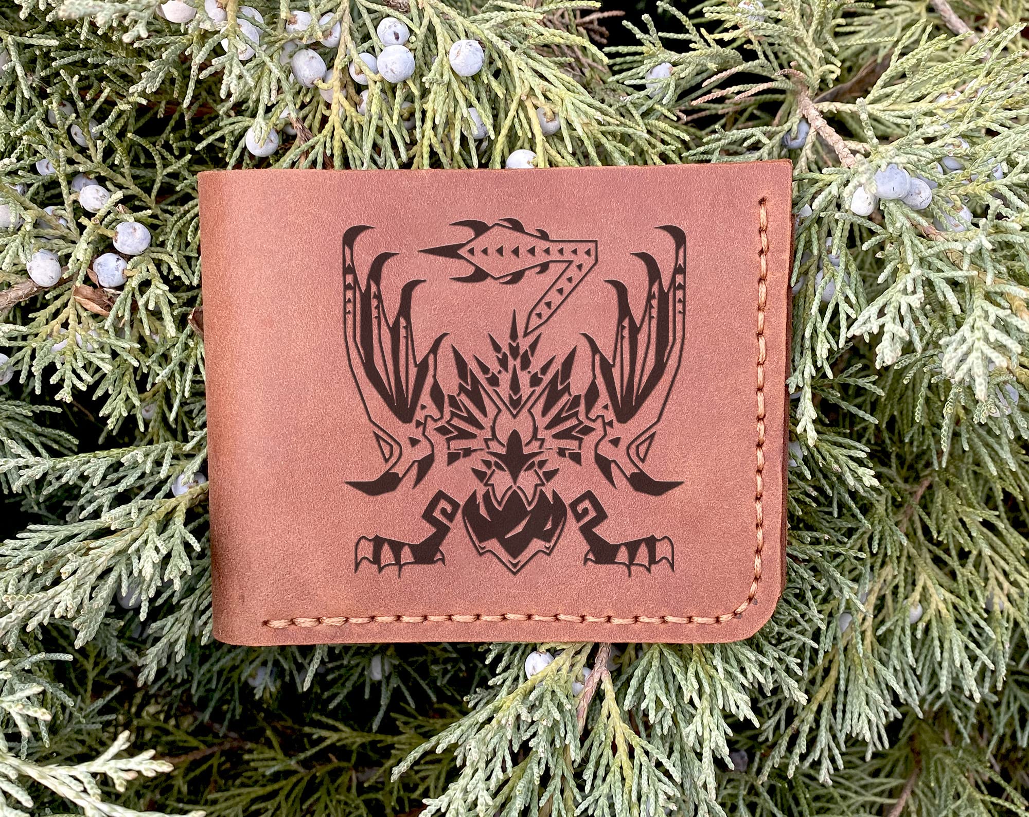 Yian Garuga Monster Hunter World (MHW) Leather Wallet for Men - Handmade Personalized Custom Wallet - Perfect Christmas Gift for Husband, Boyfriend, or Gamer - Durable Geek Accessory for Everyday Use & Gaming Conventions