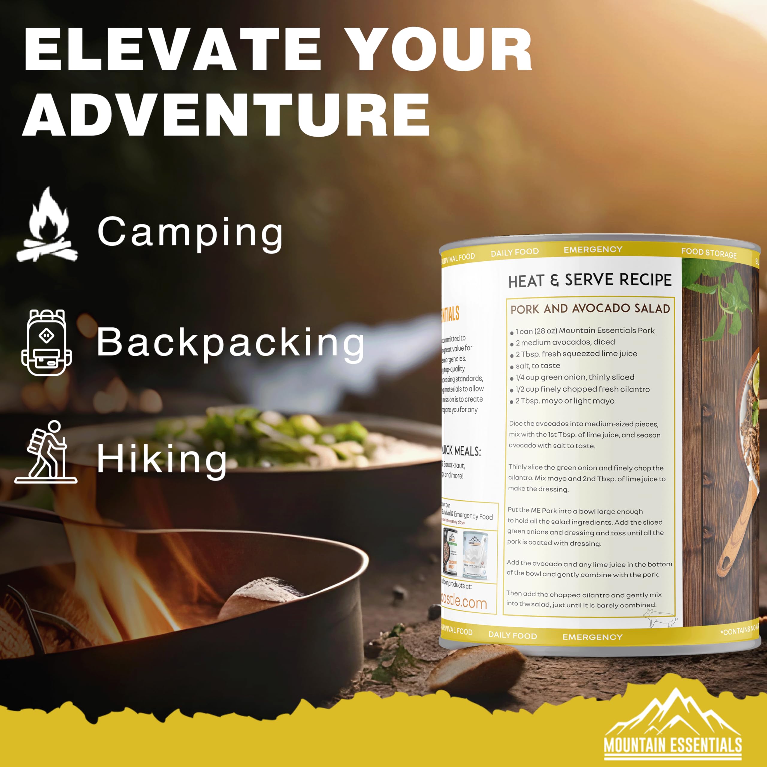 MOUNTAIN ESSENTIALS All Natural Canned Pork 28 Oz - Fully Cooked Ready to Eat Premium Meat for Emergency Survival, Backpacking & Camping | Shelf Stable Food Storage | Great for Meal Prep & Outdoor Adventures | Pack of 6