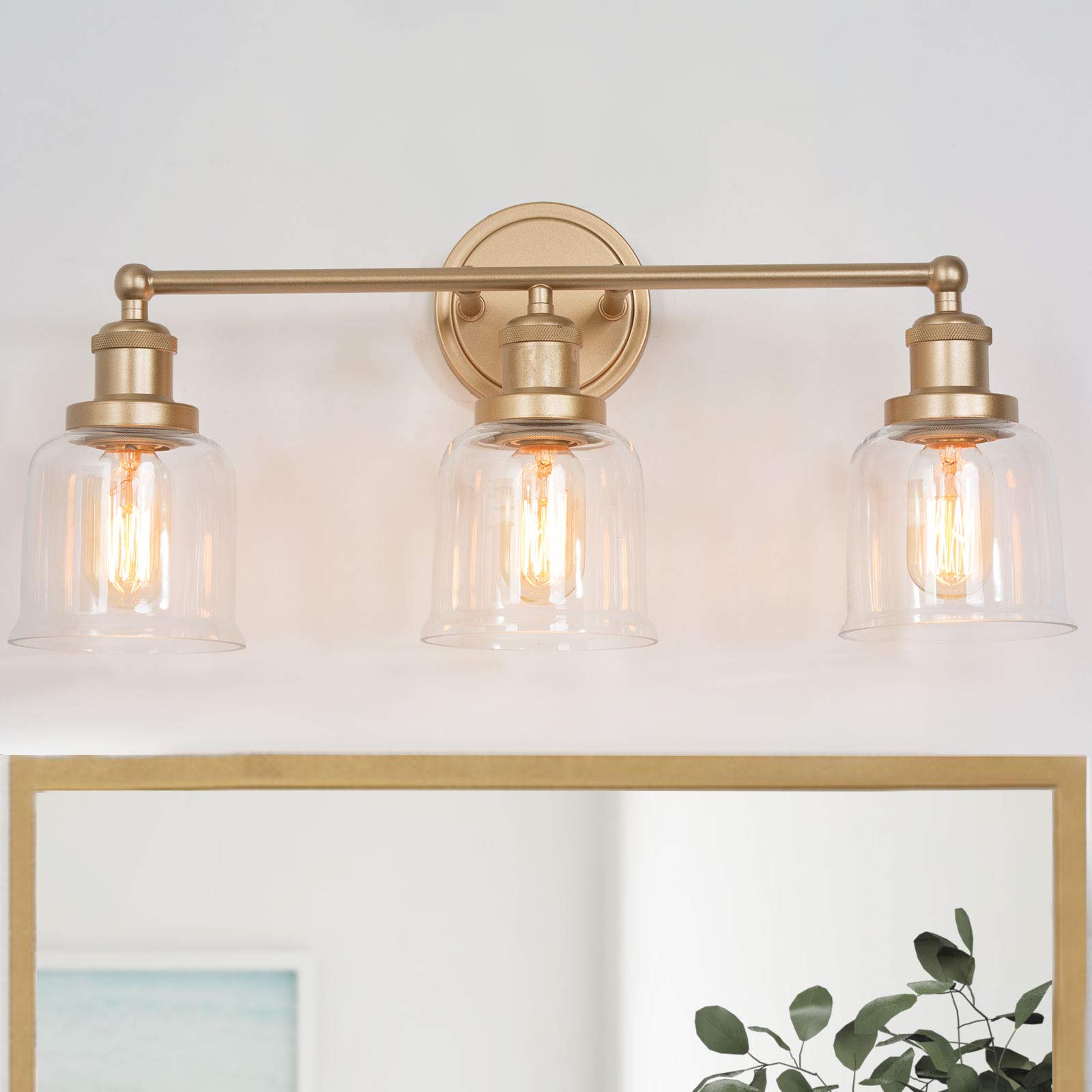 Gold Bathroom Vanity Light Fixture - 3-Light Gold Vanity Light with Clear Glass Shades, 21.5