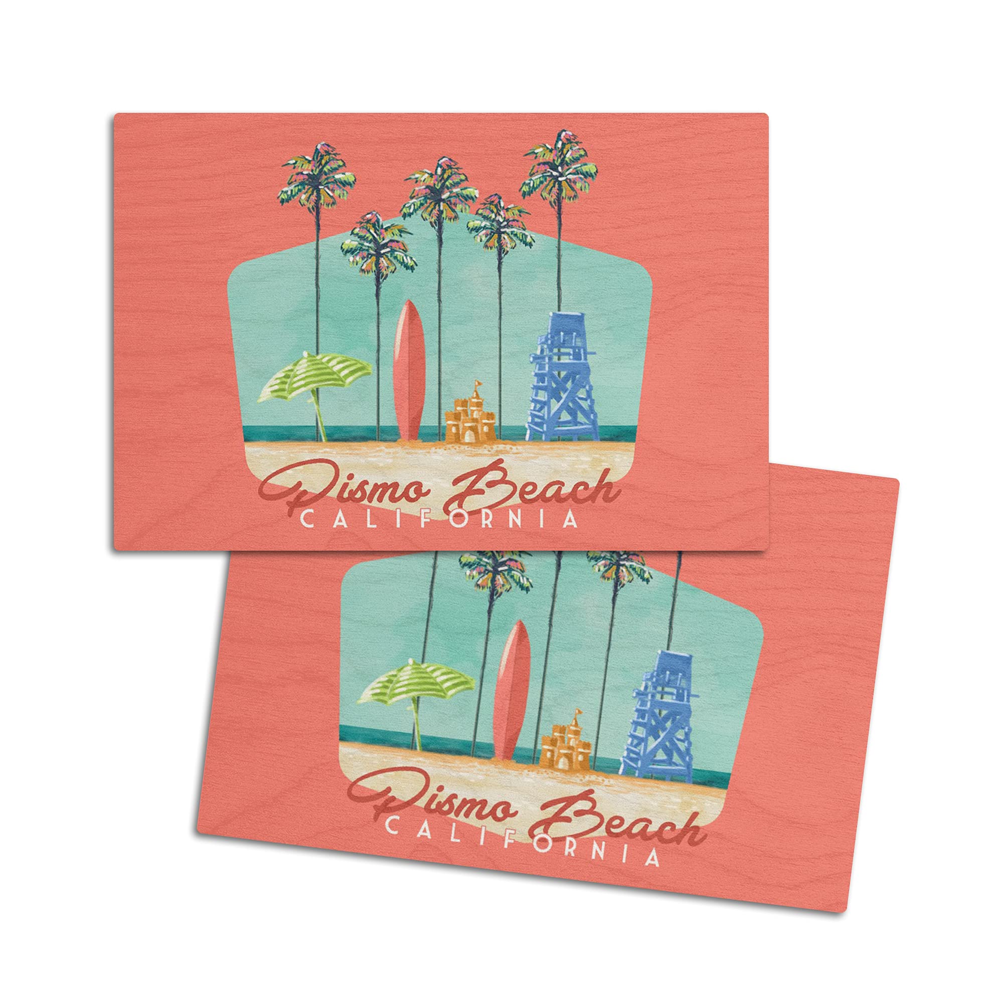 4x6 Birch Wood Postcards - 2-Pack California Beach Scene Stationery with Tall Palms & Blue Lifeguard Chair | Rustic Coastal Home Wall Decor for Living Room, Office or Gift