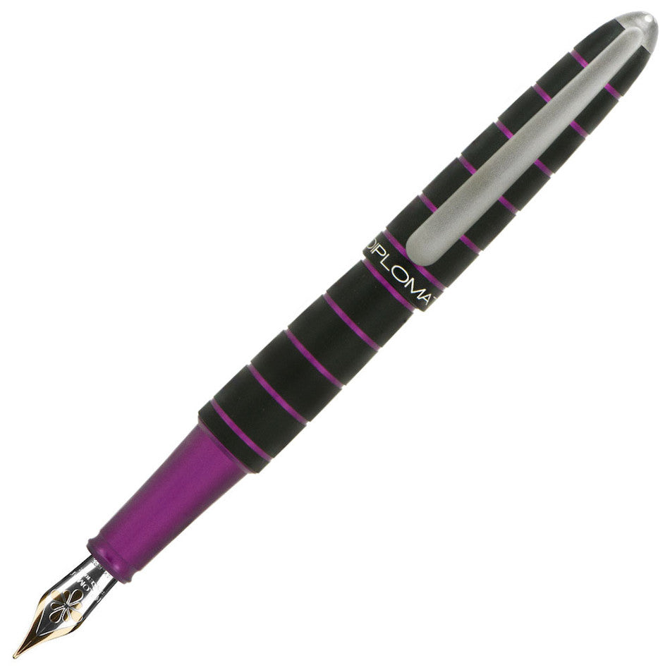 Diplomat Elox Fountain Pen with 14kt Gold Nib - Elegant Black & Purple Design for Writing Enthusiasts | Perfect for Business Signatures, Journaling & Luxury Gifts