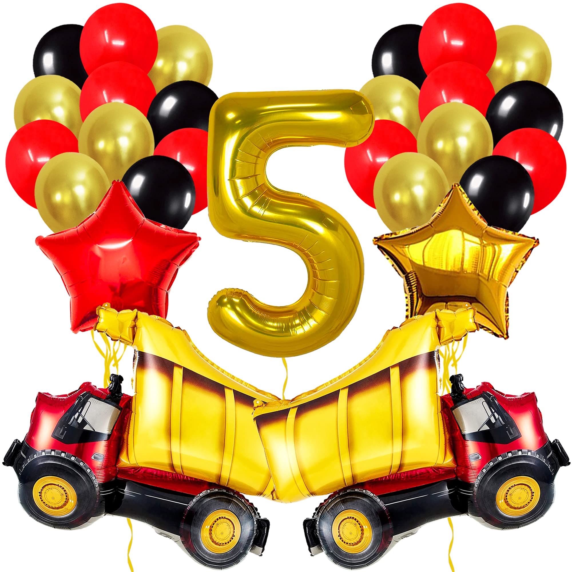 KatchOn Construction Theme Birthday Decorations Set - 28-Pack Giant Balloons, Gold Number 5, Truck Balloons for 5th Birthday Party | Construction Party Supplies for Boys | Perfect for Construction-Themed Birthday Parties, Baby Showers & Kids Events