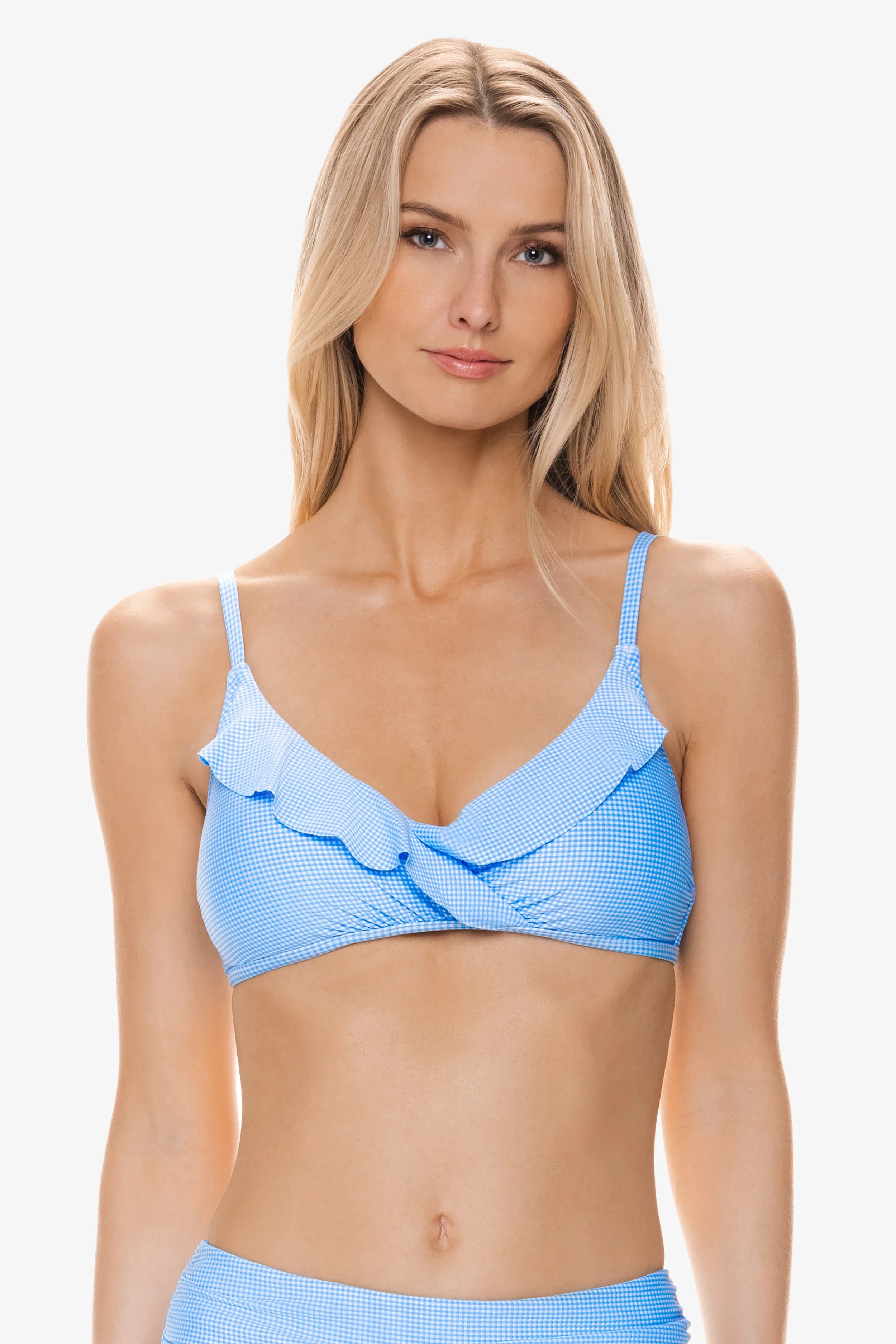 Peri Gingham Ruffled Shirred Cross Over Bra - Comfortable & Stylish Lace Bralette for Women | Perfect for Casual Wear, Date Nights & Layering