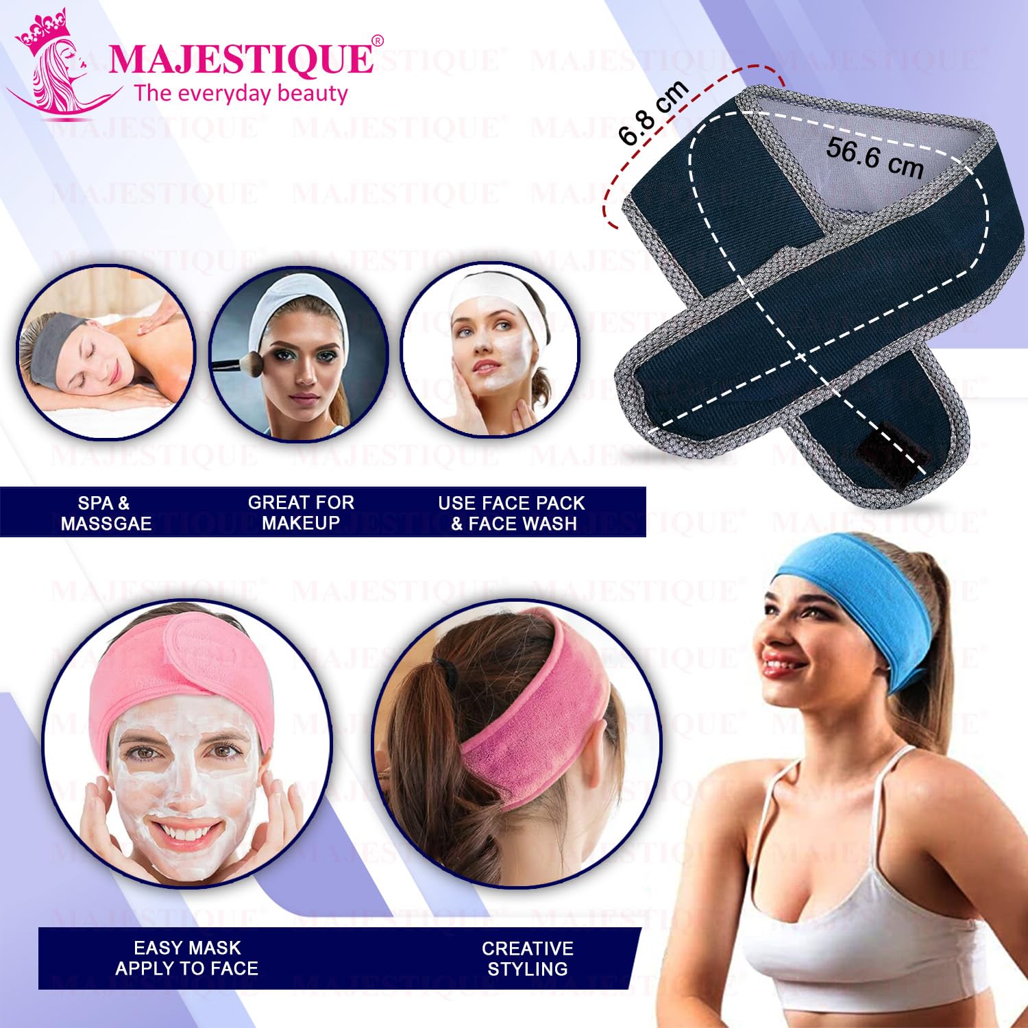 Majestique 3Pcs Multicolor Face Mask Applicator Set with Dual Sided Silicone Brush & Makeup Remover Sponge - Skincare Headband & Facial Tools for Women & Girls - Perfect for Spa Days, At-Home Beauty Routines & Skincare Treatments