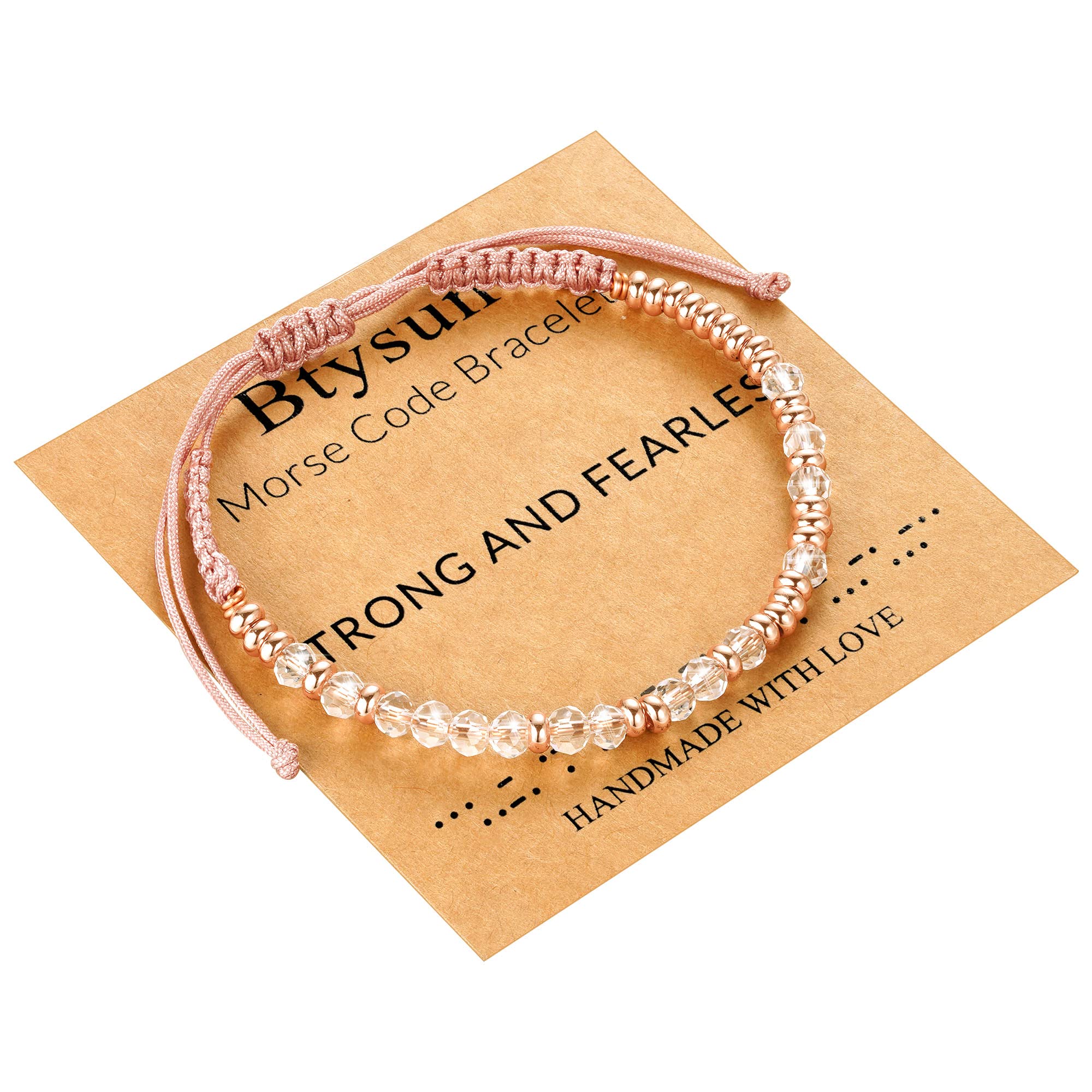 Btysun Morse Code Bracelets for Women - Inspirational Pink Braided Friendship Jewelry, Best Friend Birthday Gifts, High School Graduation Presents, Christmas Stocking Stuffers for Teens - Perfect for Daily Wear, Special Occasions & Meaningful Moments