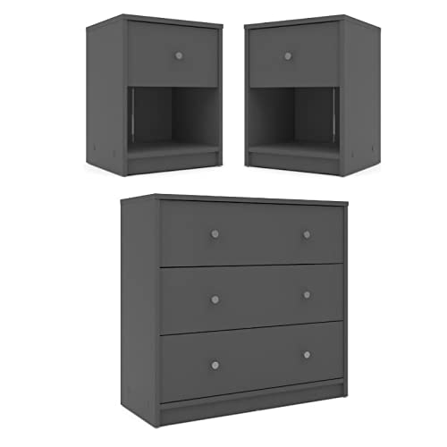 Home Square 3-Piece Gray Bedroom Furniture Set - Chest & 2 Nightstands | Perfect for Master Bedroom, Guest Room & Apartment Decor