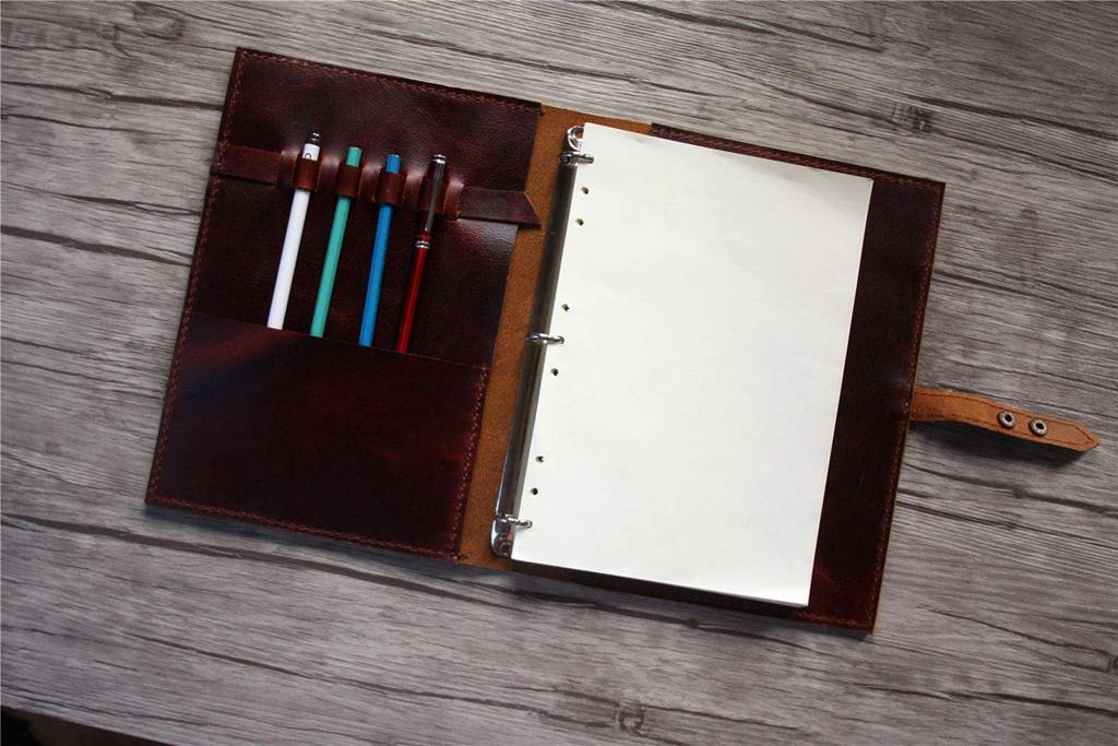 Premium Custom Burgundy Leather Sketchbook Organizer - Handmade Journal Notebook Cover for Artists, Writers & Students - Perfect for Drawing, Note Taking & Gift Giving