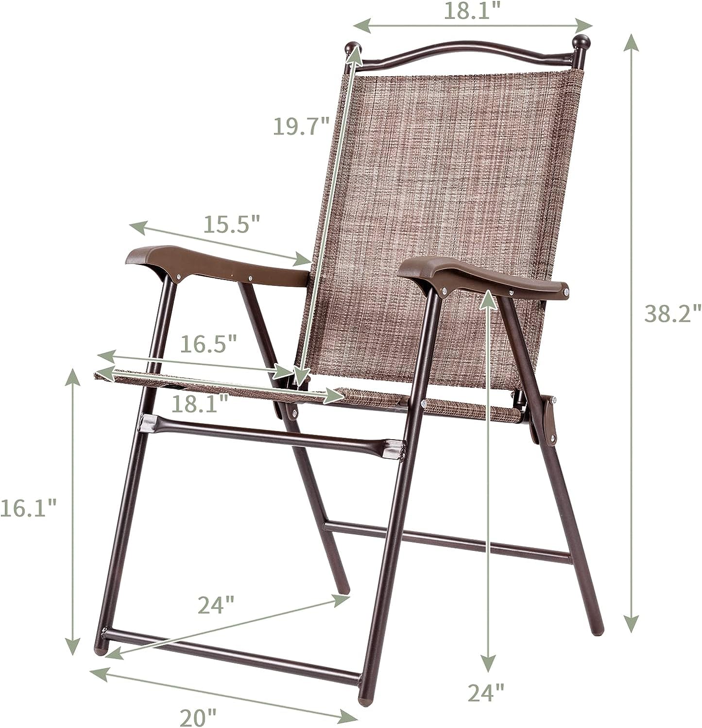 Byroce 2-Pack Patio Folding Chairs - Portable Lightweight Outdoor Lounge Chairs with Armrests & Metal Frame - Sturdy Foldable Sling Back Chairs for Garden, Beach, Camping, Picnic & Backyard (Brown)