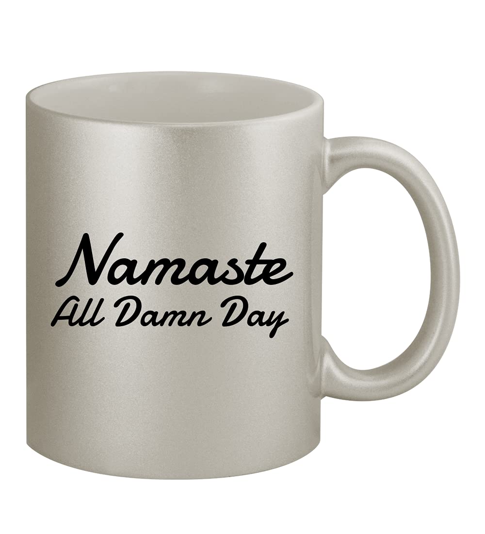 Namaste All Damn Day - 11oz Ceramic Silver Coffee Mug for Yoga Lovers, Meditation & Relaxation - Perfect for Home, Office & Gifts