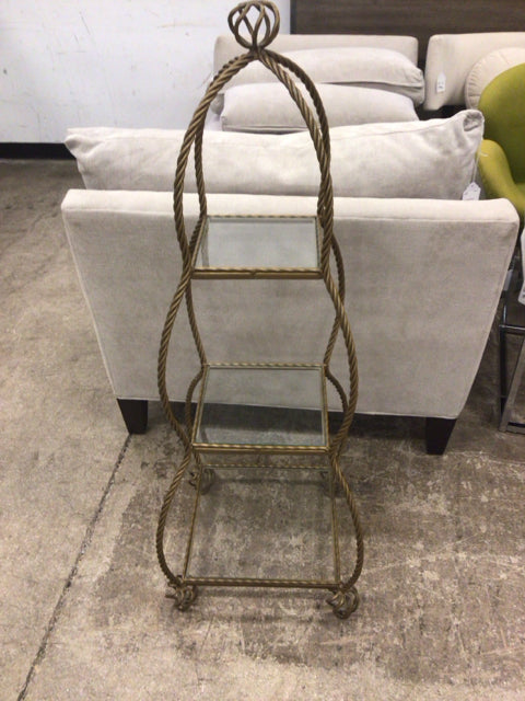 Premium Gold Metal Shelving Unit with Tempered Glass Shelves - Stylish Storage for Living Room, Bedroom, or Office Organization