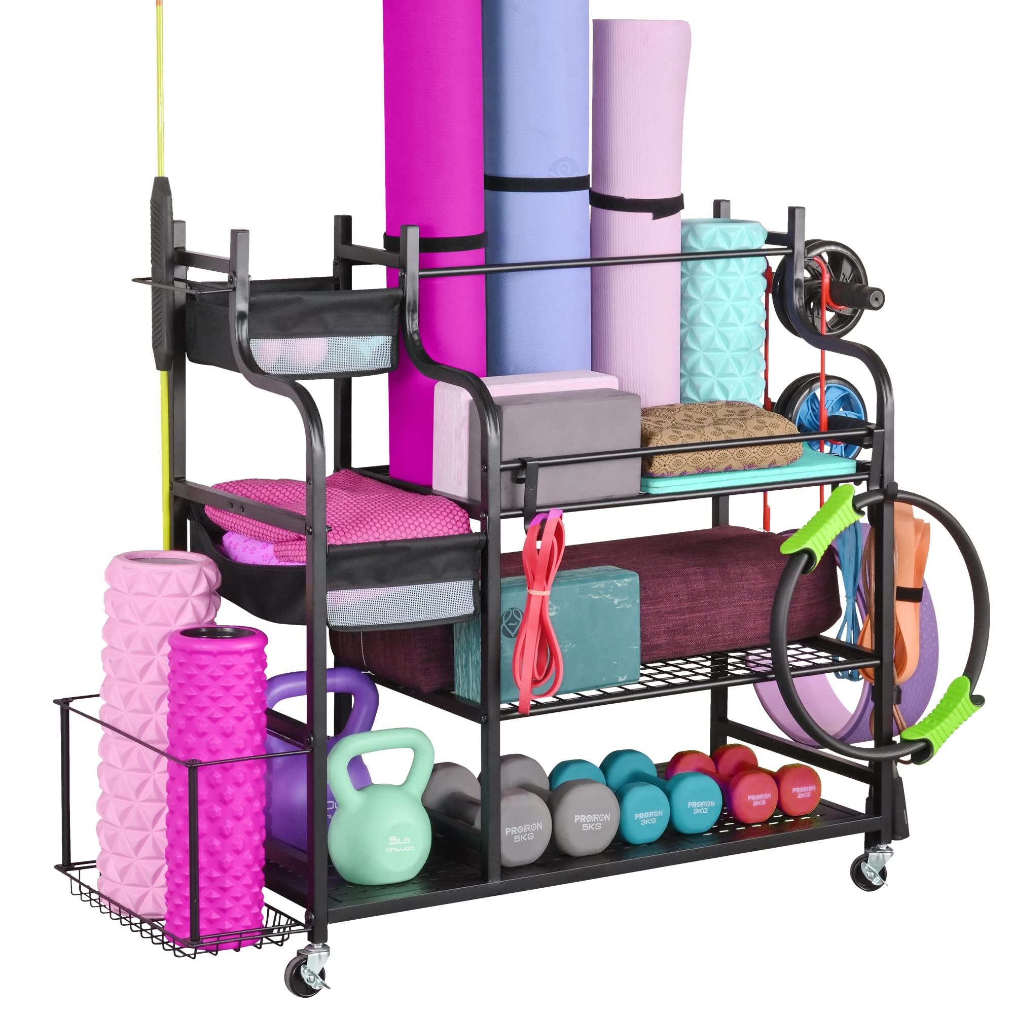 Mythinglogic Yoga Mat Storage Rack - Home Gym Organizer for Dumbbells, Kettlebells, Foam Rollers, Yoga Straps & Resistance Bands - Perfect for Yoga Studios, Home Workouts & Fitness Equipment Storage