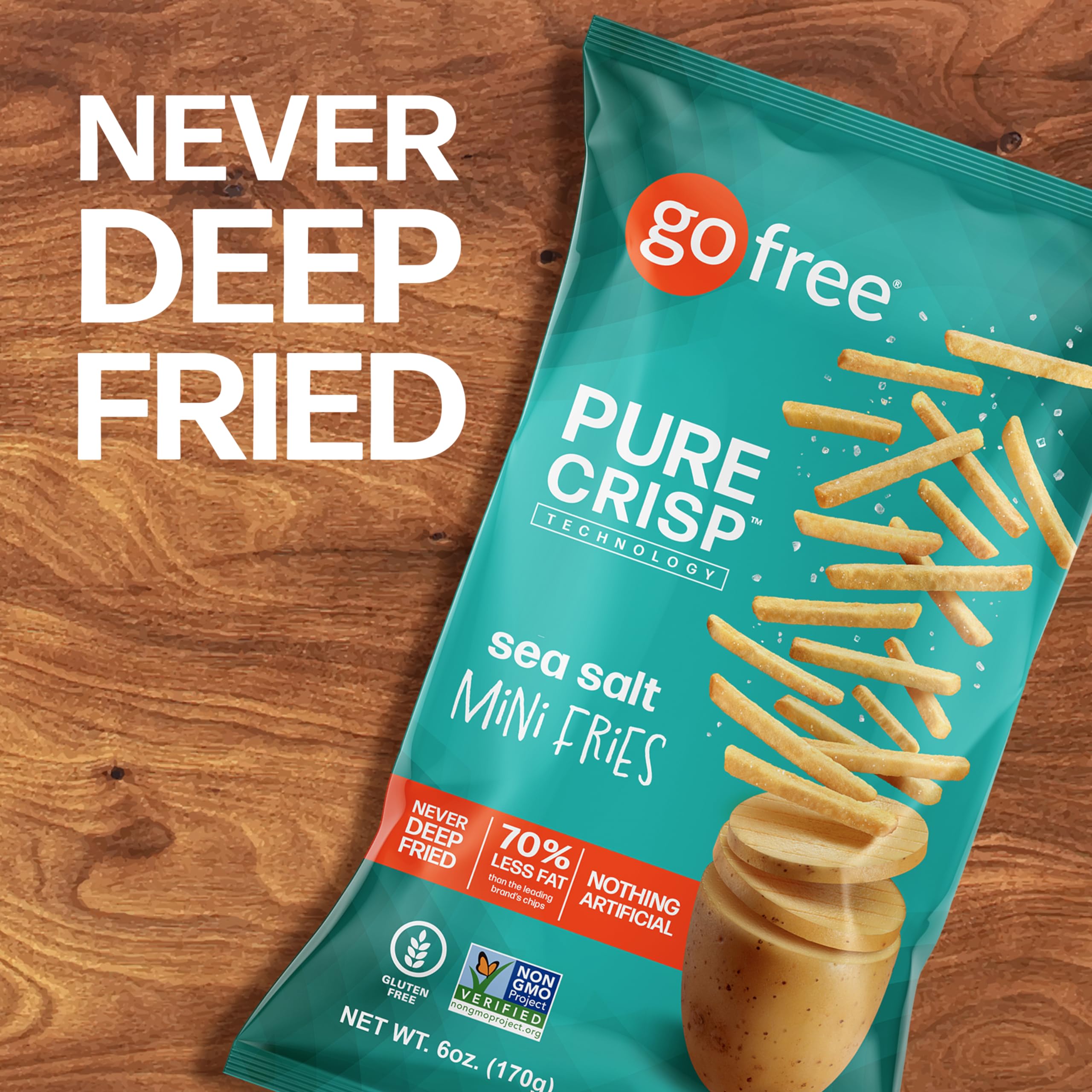 GO FREE Mini Fries Potato Chips - Healthy Low Fat Snacks for Kids & Adults - Gluten Free, Vegan, Low Calories - Made with Real Potatoes - 6oz Bags (6-Pack) Salted Fries - Perfect for School Lunches, Office Snacks & Movie Nights