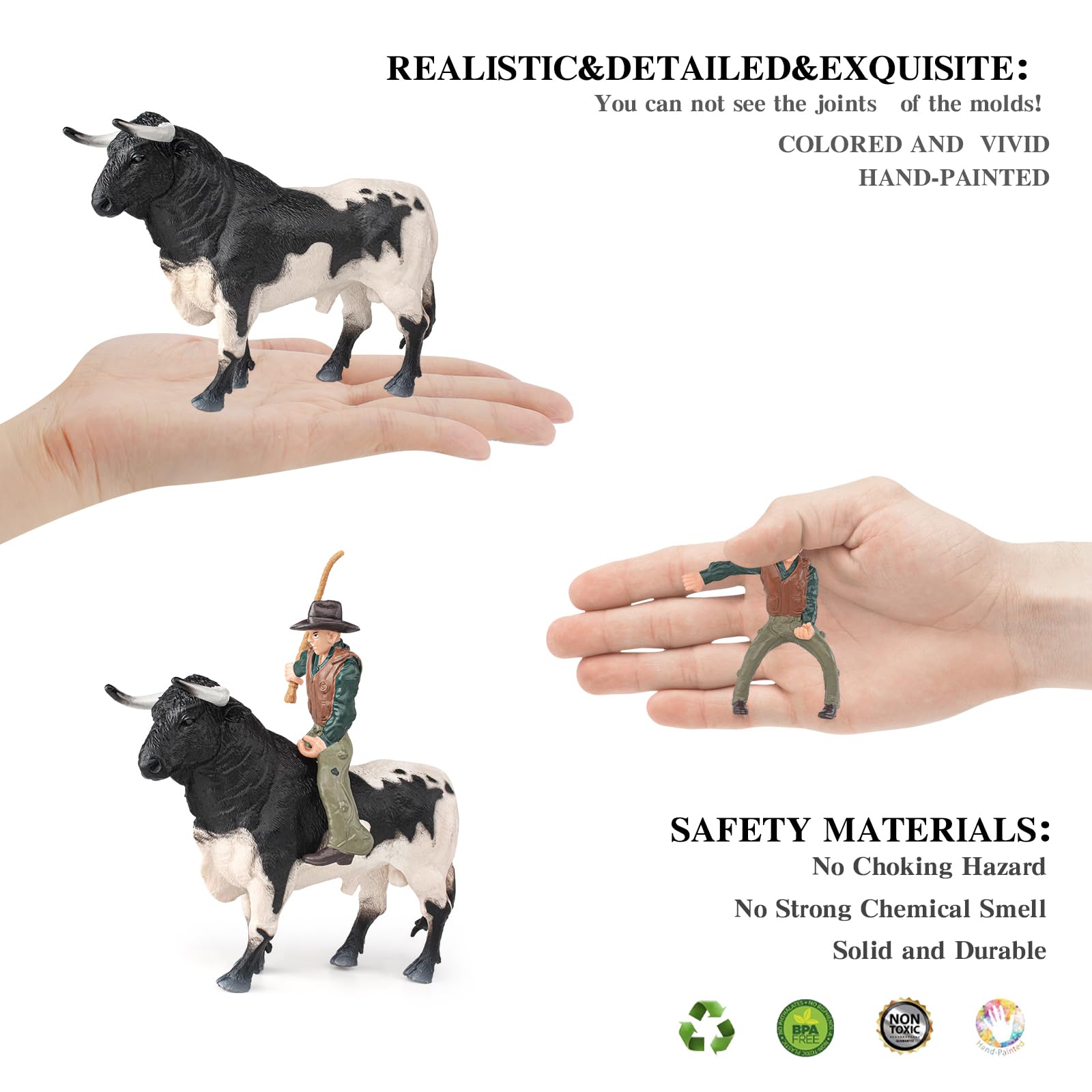 LC JoyCre 8 Inch Realistic Bull Riding Toy for Boys - Cowboy Bullfighter Action Figure, Farm Animal Set for Kids, Cake Topper & Toddler Figurine | Perfect for Western-Themed Parties, Ranch Play & Farm Animal Collections