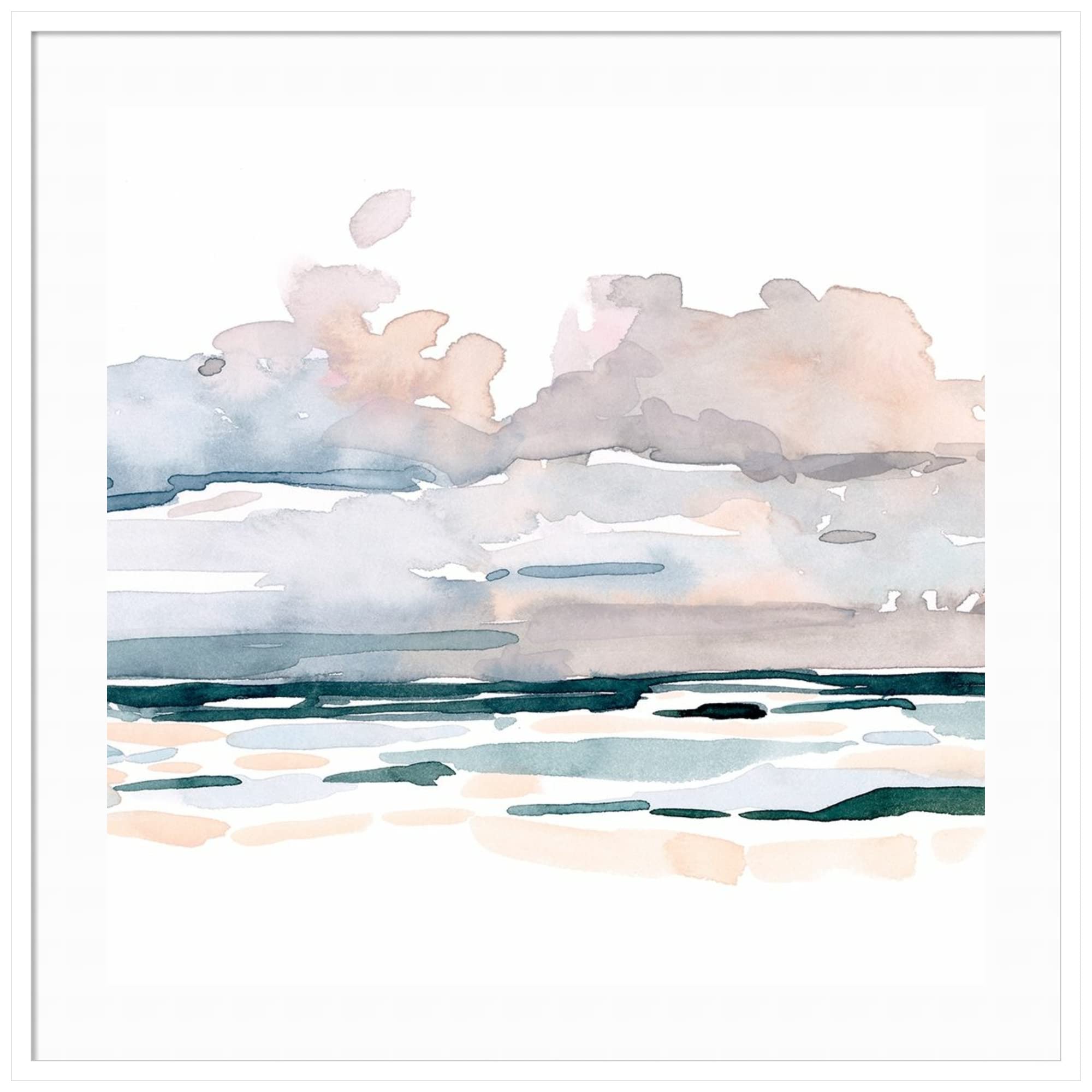 Emma Scarvey Soft Coastal Abstract II Wood Framed Wall Art Print - 41x41 Inch Oversized White Frame - Perfect for Beach House, Living Room & Bedroom Decor