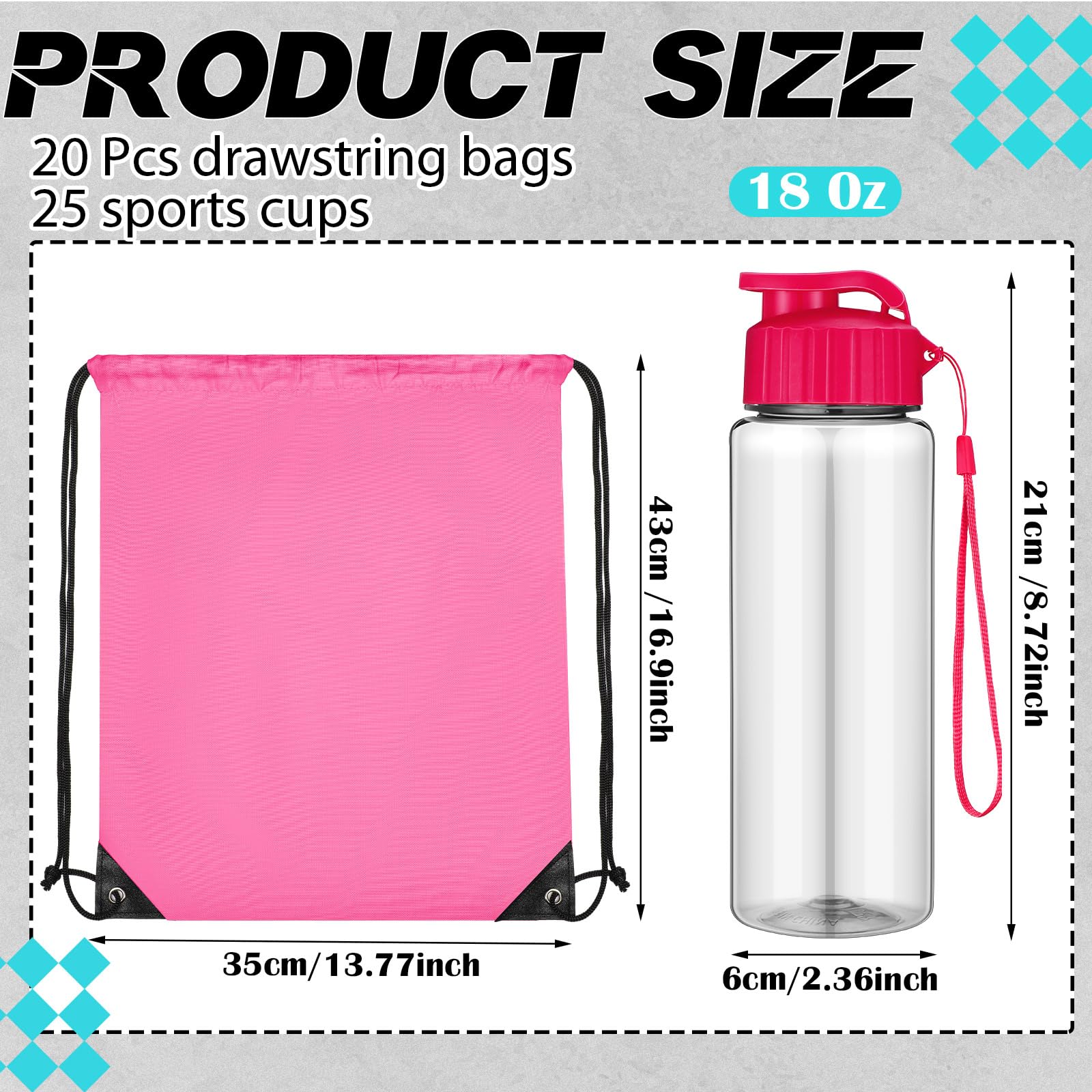 40 Pack 17 oz Reusable Plastic Water Bottles with Flip Top & Leakproof Design - Includes Drawstring Backpack for Gym, Sports, Travel, Hiking, Camping & Outdoor Activities - BPA Free Water Bottles for Adults & Kids (Stylish)