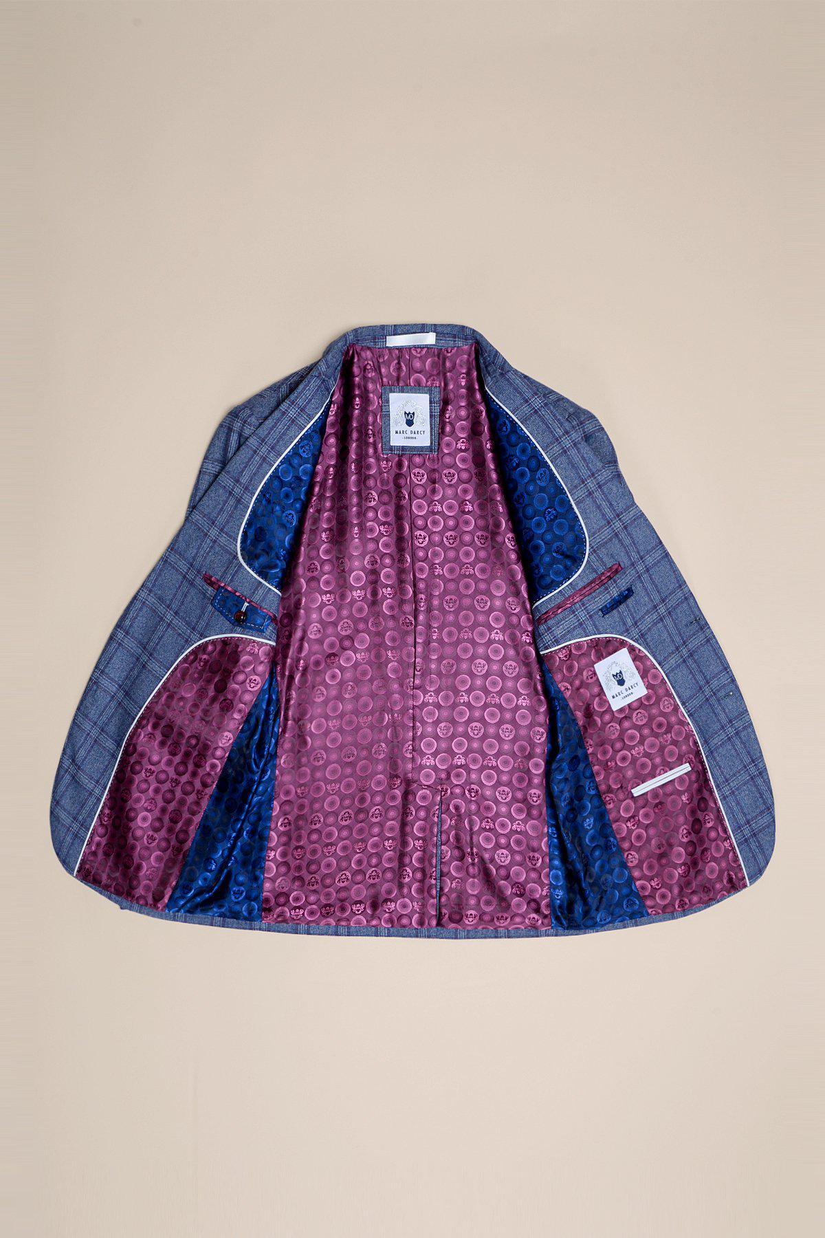 ABBOTT Blue Tweed Check Blazer for Men - Classic Slim Fit Business Jacket for Office, Wedding & Formal Events