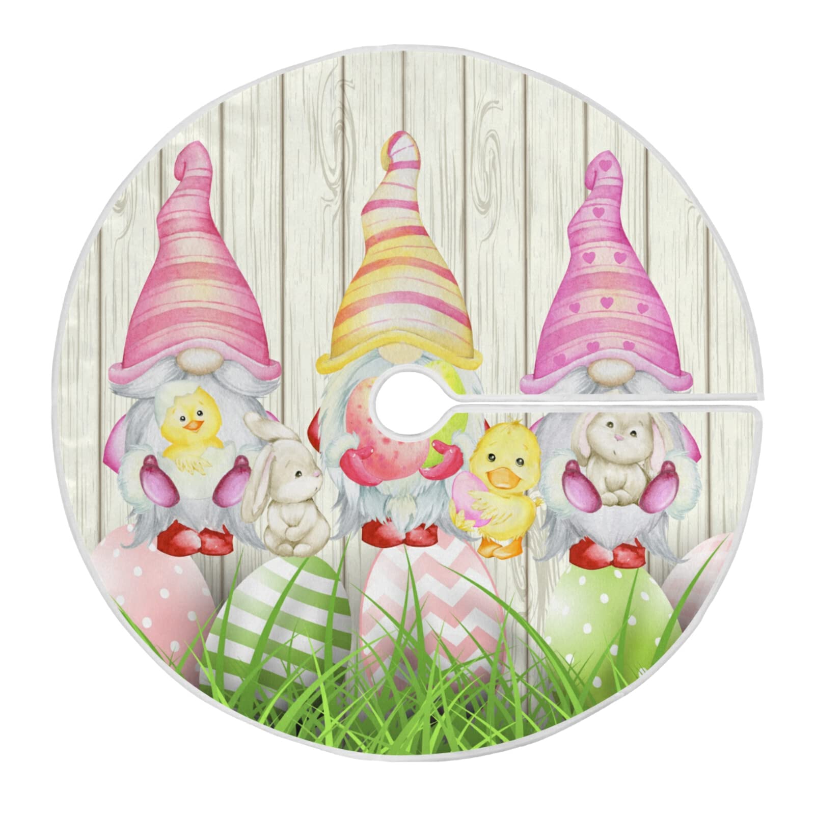 Ollabaky 35.4 Inch Easter Tree Skirt with Cute Gnome & Easter Egg Design - Holiday Christmas Decor for Home, Party & Festive Celebrations | Perfect for Xmas Tree Base, Easter Decorations & Seasonal Gatherings