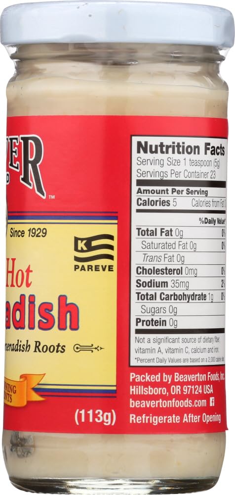 Beaver Extra Hot Horseradish Sauce - 4 Fl Oz (Pack of 4) - Spicy Condiment for Sandwiches, Roast Beef & Seafood - Gluten-Free & Vegan-Friendly