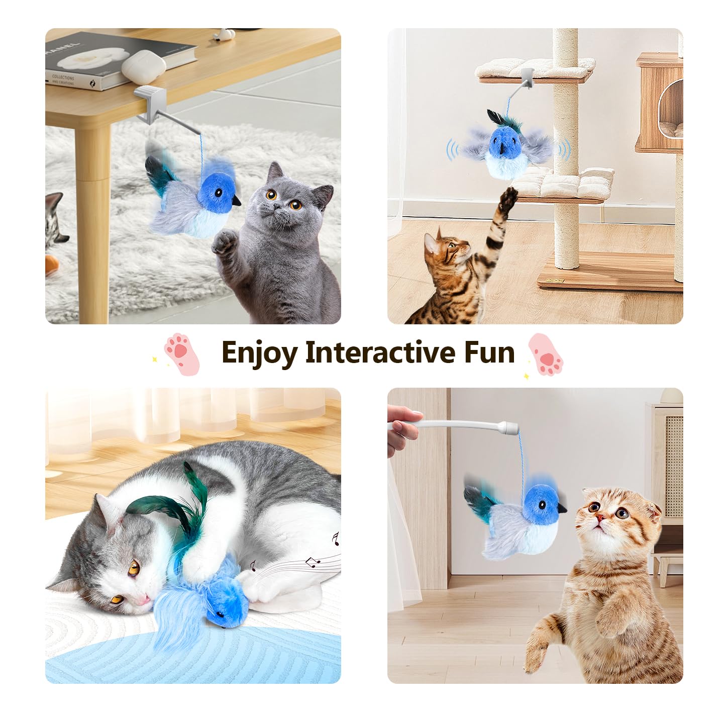 Migipaws Interactive Cat Toys with Catnip - Lifelike Robin Flying Flapping Bird Toy with Feathers & Elastic String, Automatic Chirping Kitten Toys for Indoor Cats - Rechargeable (Blue) | Perfect for Solo Play, Exercise & Stimulation