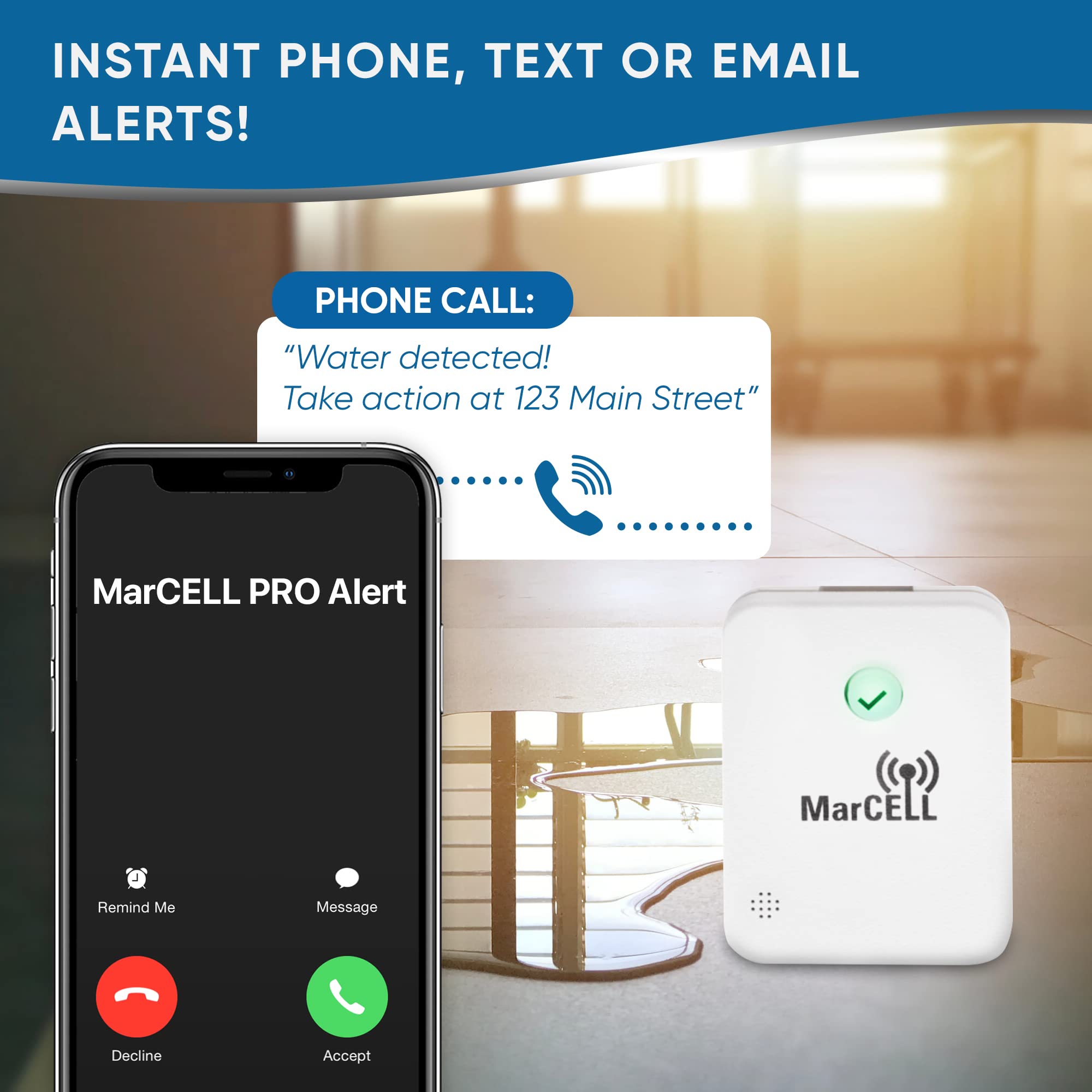 MarCELL PRO - Professional Wireless Temperature & Humidity Monitor with Leak Detection - No WiFi Required - Ideal for RV, Server Room, Freezer & Home Use - Instant Phone Alerts - Made in USA - Perfect for Remote Property Monitoring & Smart Home Automation