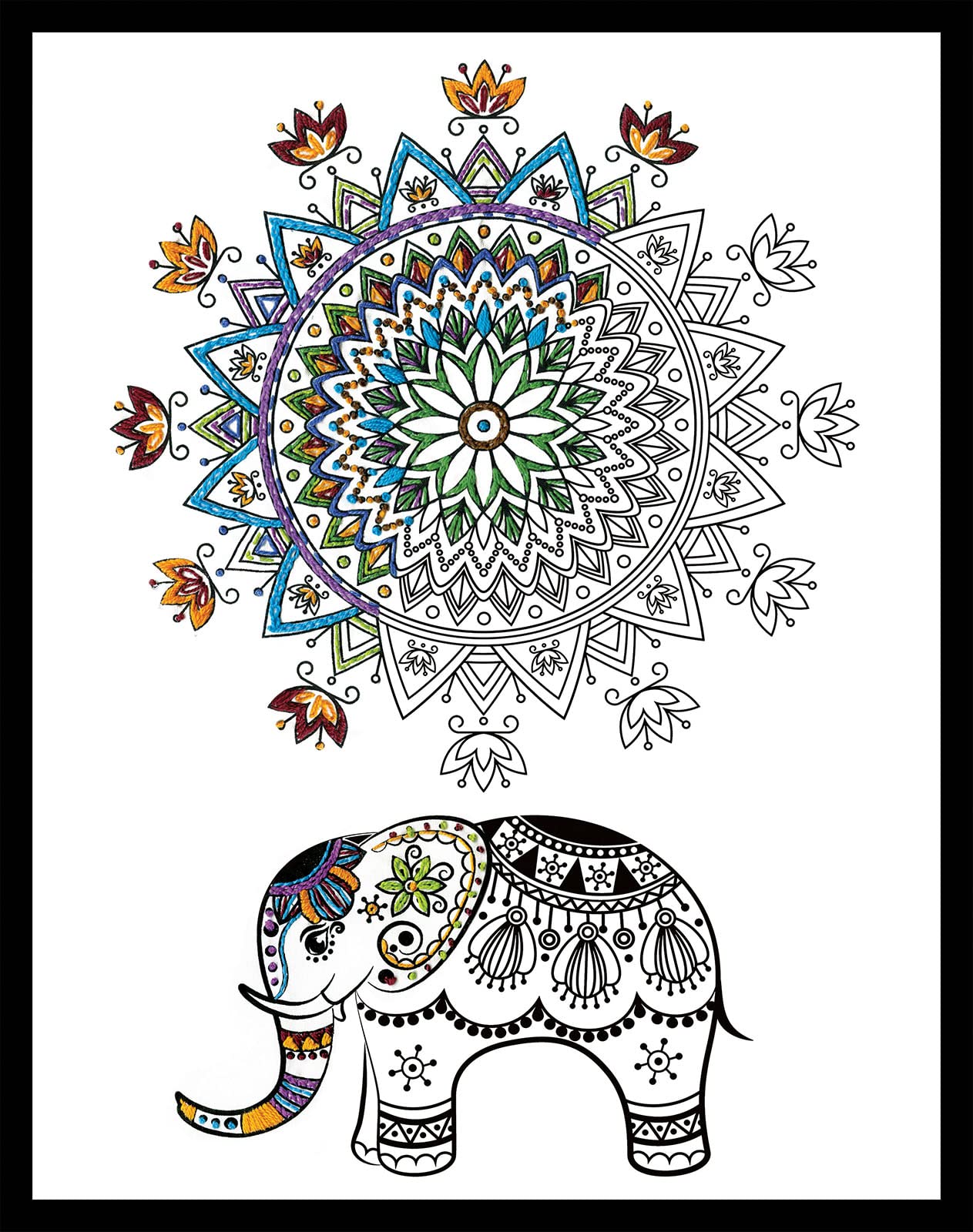 Elephant Mandala Zen Embroidery Kit for Adults - DIY Handmade Craft Design Works - Perfect for Relaxation, Meditation & Home Decor