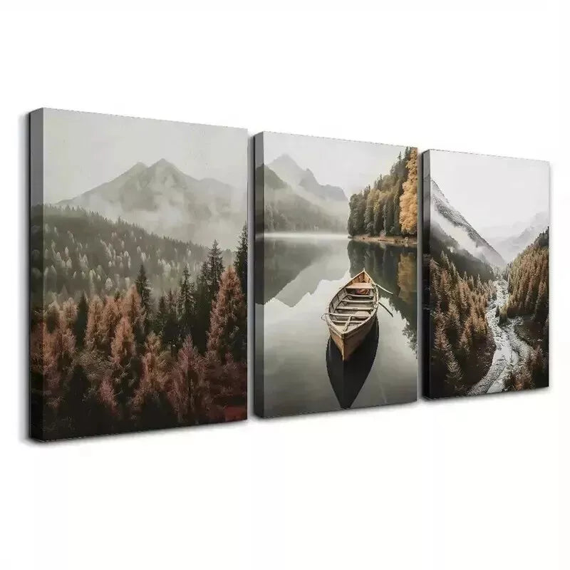 3-Piece Misty Mountains Landscape Canvas Wall Art Set - Framed 50x70cm (20x28in) High Quality Print | 100% Australian Made | Ready to Hang | Perfect for Living Room, Bedroom & Office Decor