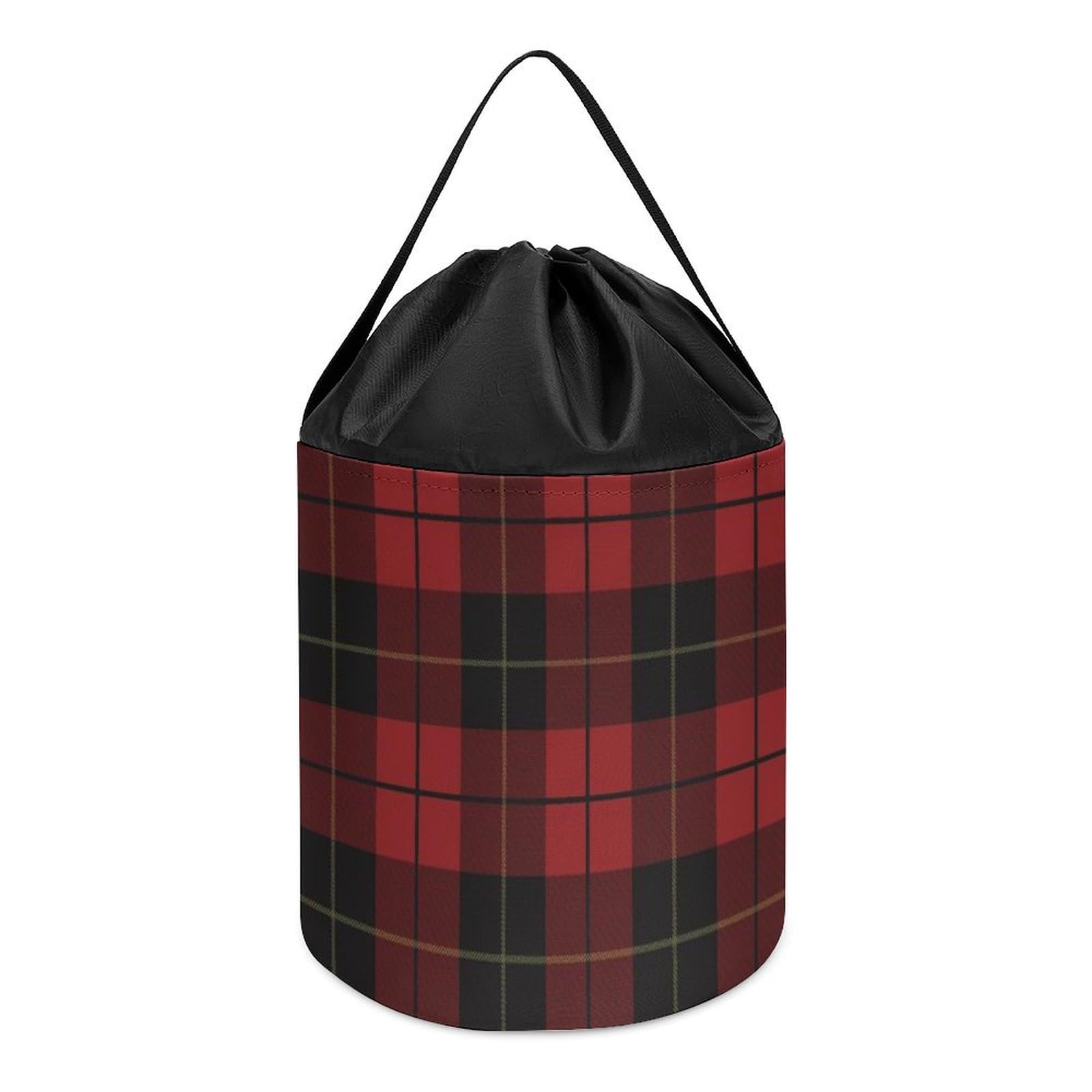 Red and Black Plaid Print Toy Storage Drawstring Tote Bags | Collapsible Cinch Bucket for Kids' Building Blocks, Board Games & Toys Organization | Perfect for Playroom, Classroom & Travel Storage Solutions