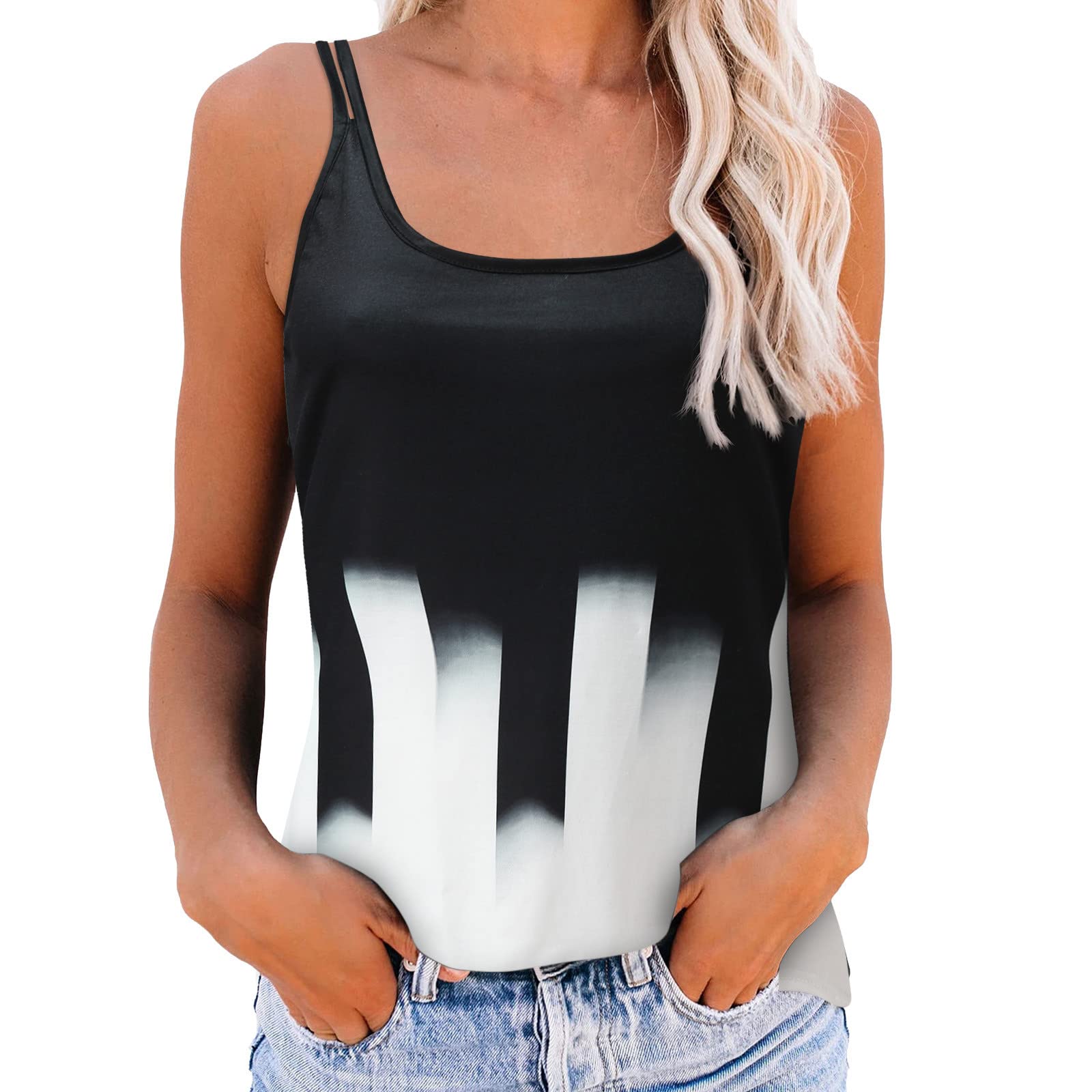 Women's Summer Camisole Sleeveless Tank Top - U Neck Tie Dye Printed Loose Fit Workout Shirt for Yoga, Gym & Casual Wear | Cute Summer Tops