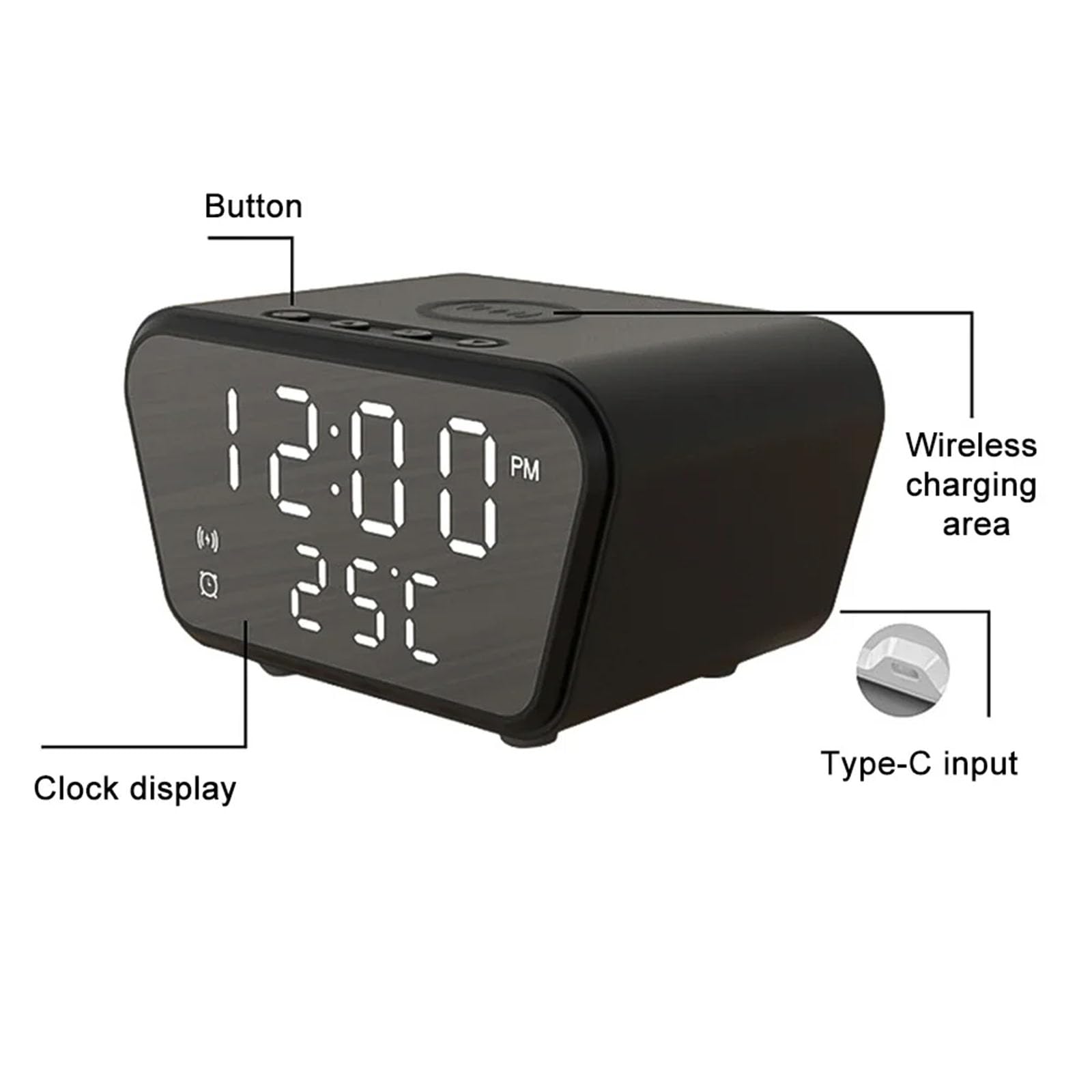 FKINGLRK 1080P Hidden Camera Clock - Wireless Charging, Digital Alarm, Temperature Monitor & Auto Loop Recording - Perfect for Home Security, Office Monitoring & Travel Safety