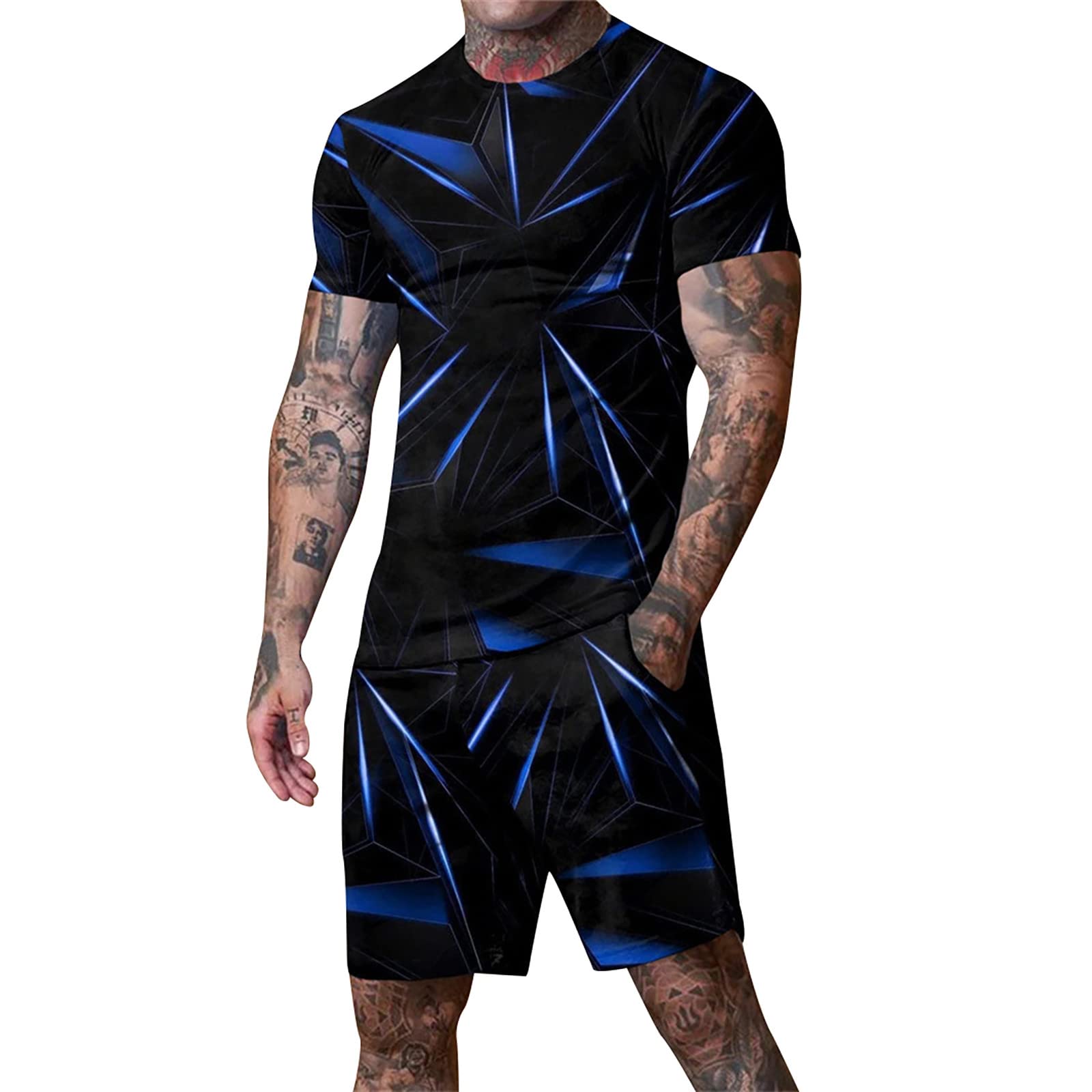 ETHKIA Men's 2-Piece Short Sets - Breathable Athletic Summer Outfits with UPF 50+ Protection | Colorful Short Sleeve Shirts & Matching Shorts for Streetwear, Gym, Beach & Father's Day Gifts