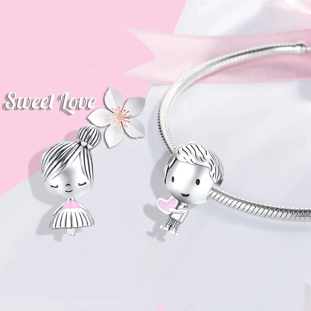 LeeFeel Bow Heart Charms - Exquisite Love Heart Beads with Clear CZ Stones for Women's Bracelets, DIY Jewelry Making - Perfect for Valentine's Gifts, Friendship Bracelets & Handmade Crafts